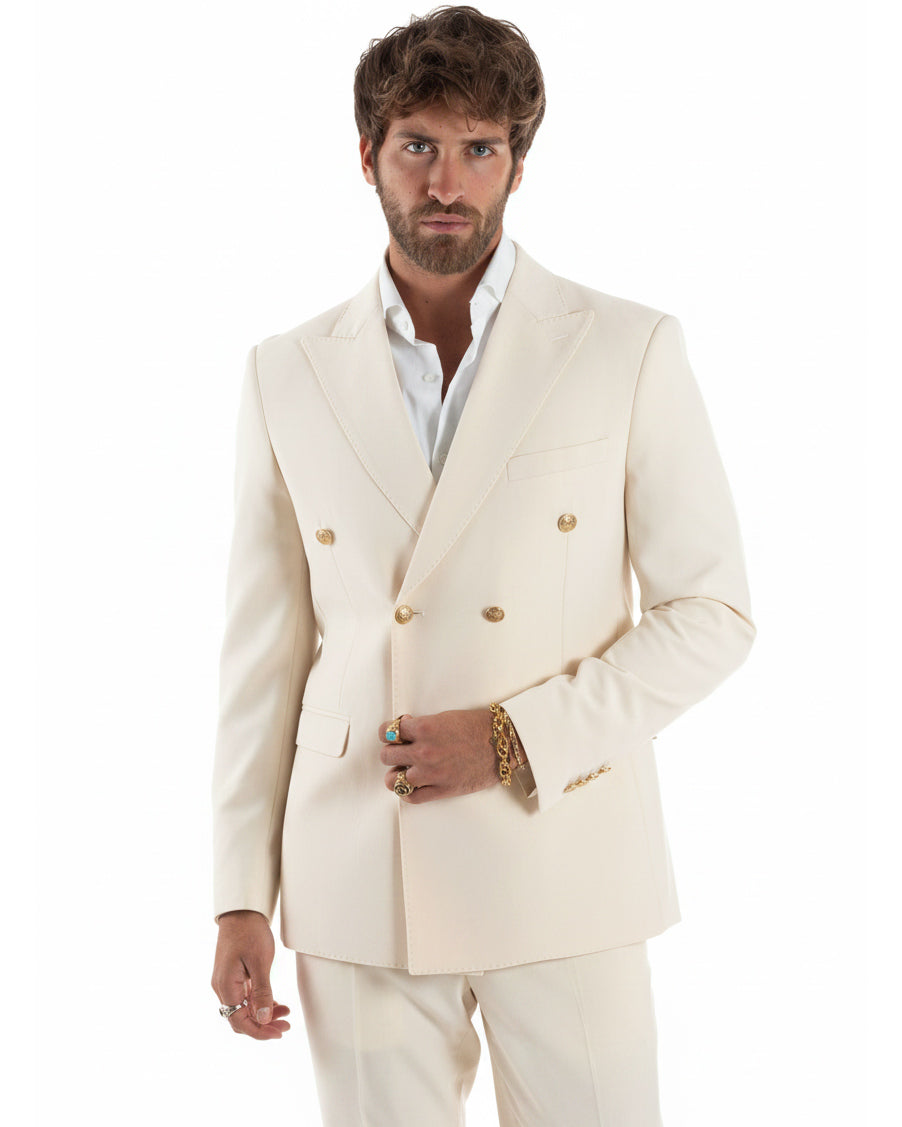 Abito uomo doppiopetto completo giacca pantaloni bottoni metallo panna melangiato GIOSAL-AE1271A