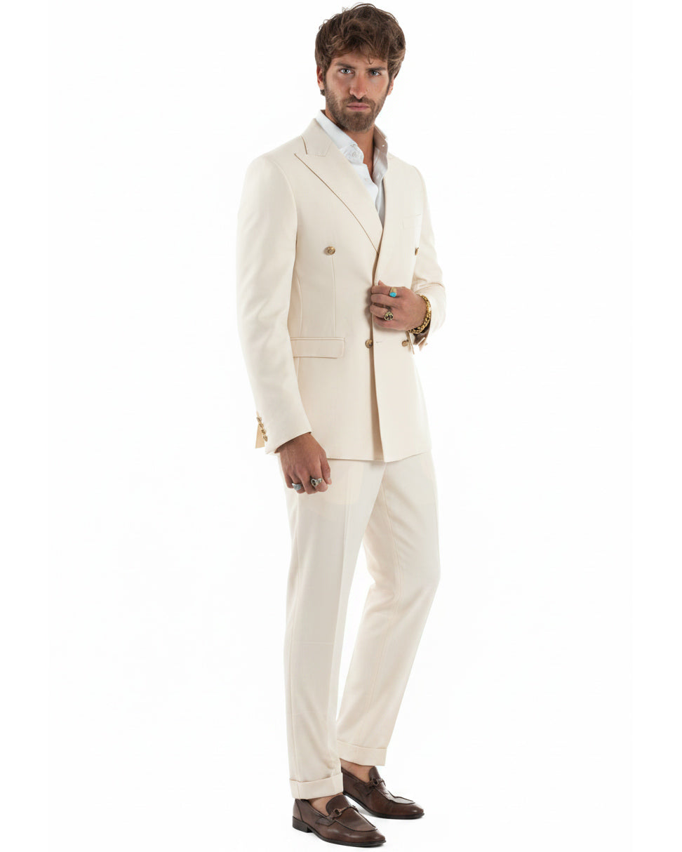 Abito uomo doppiopetto completo giacca pantaloni bottoni metallo panna melangiato GIOSAL-AE1271A