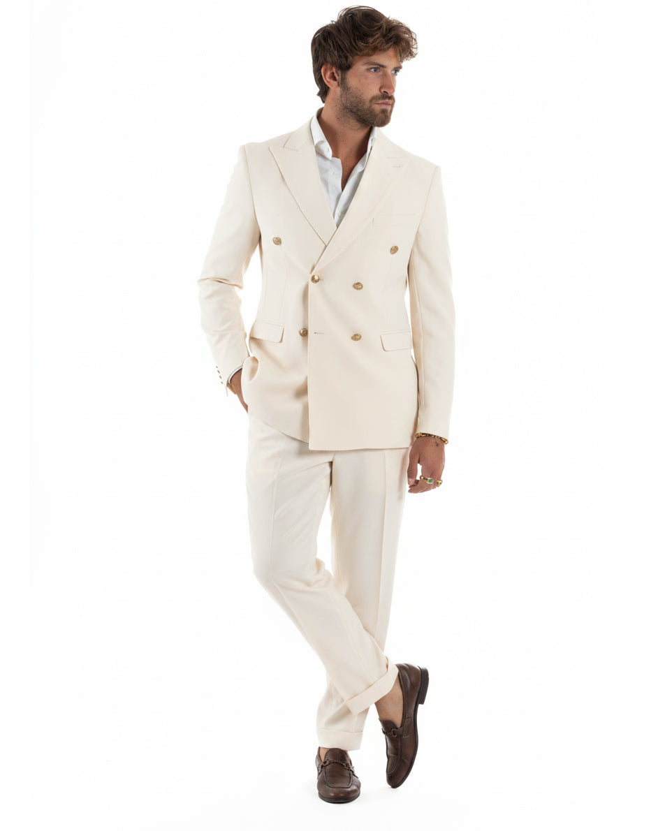 Abito uomo doppiopetto completo giacca pantaloni bottoni metallo panna melangiato GIOSAL-AE1271A