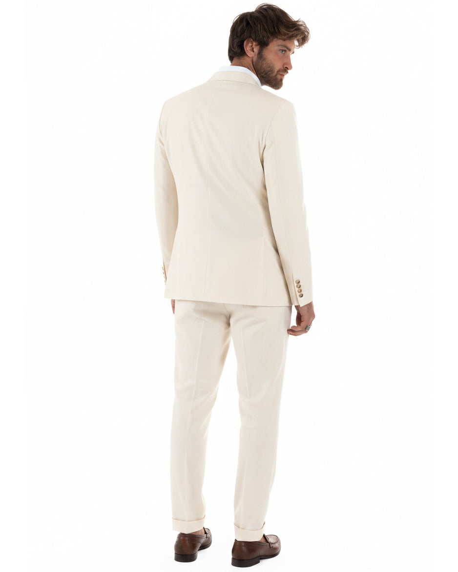Abito uomo doppiopetto completo giacca pantaloni bottoni metallo panna melangiato GIOSAL-AE1271A