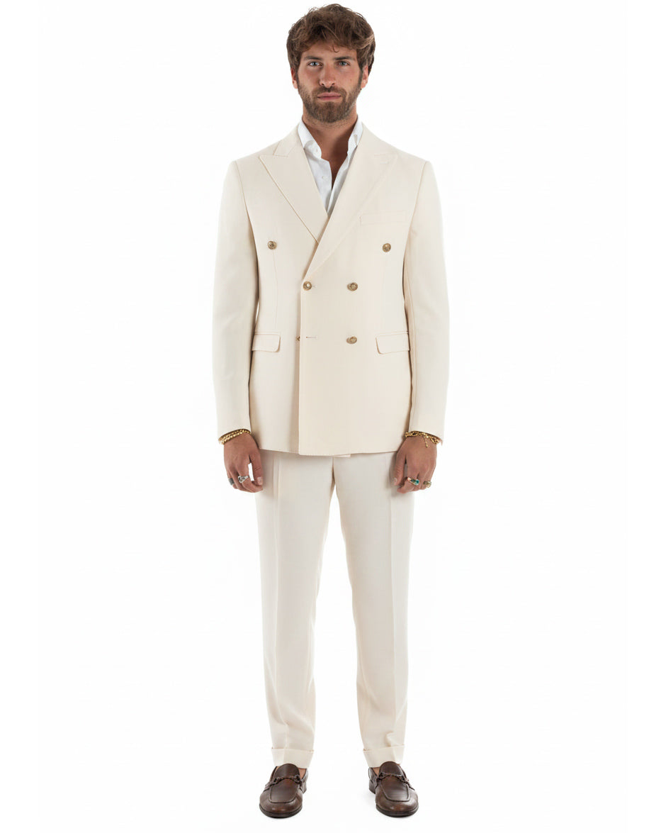 Abito uomo doppiopetto completo giacca pantaloni bottoni metallo panna melangiato GIOSAL-AE1271A