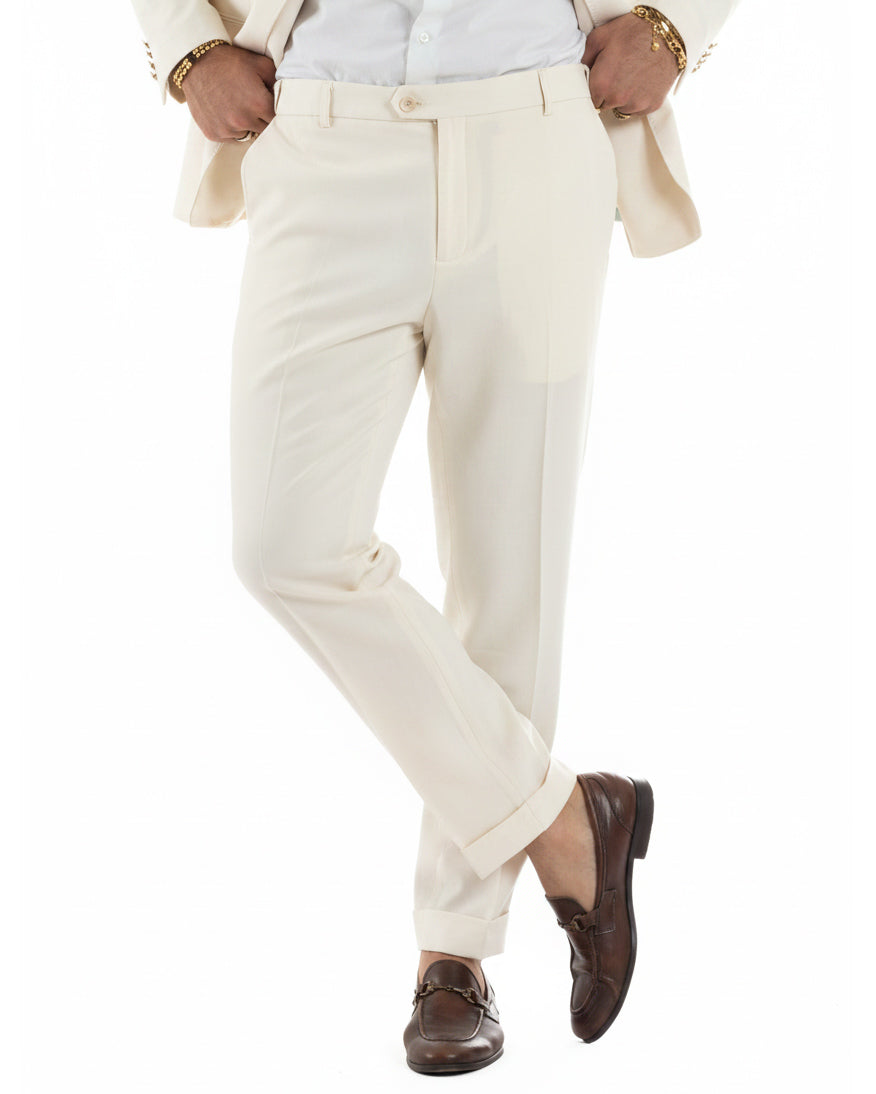 Abito uomo doppiopetto completo giacca pantaloni bottoni metallo panna melangiato GIOSAL-AE1271A