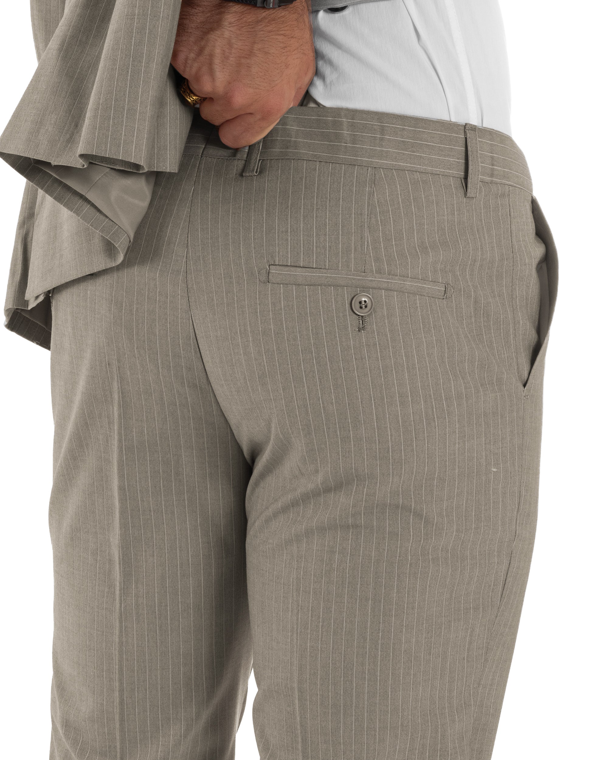 Abito uomo doppiopetto vestito completo rigato giacca pantaloni bottoni metallo fantasia gessata tortora GIOSAL-AE1272A