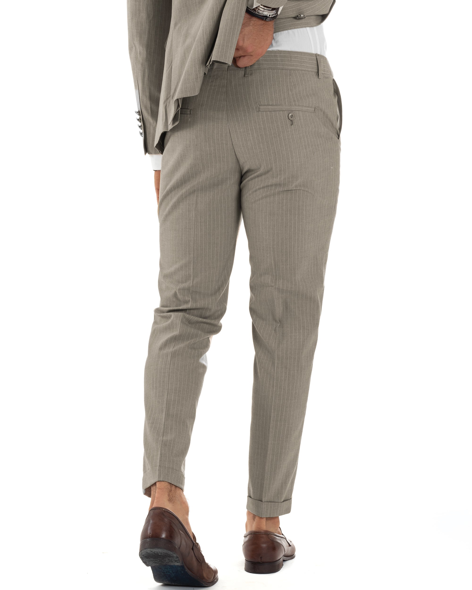 Abito uomo doppiopetto vestito completo rigato giacca pantaloni bottoni metallo fantasia gessata tortora GIOSAL-AE1272A