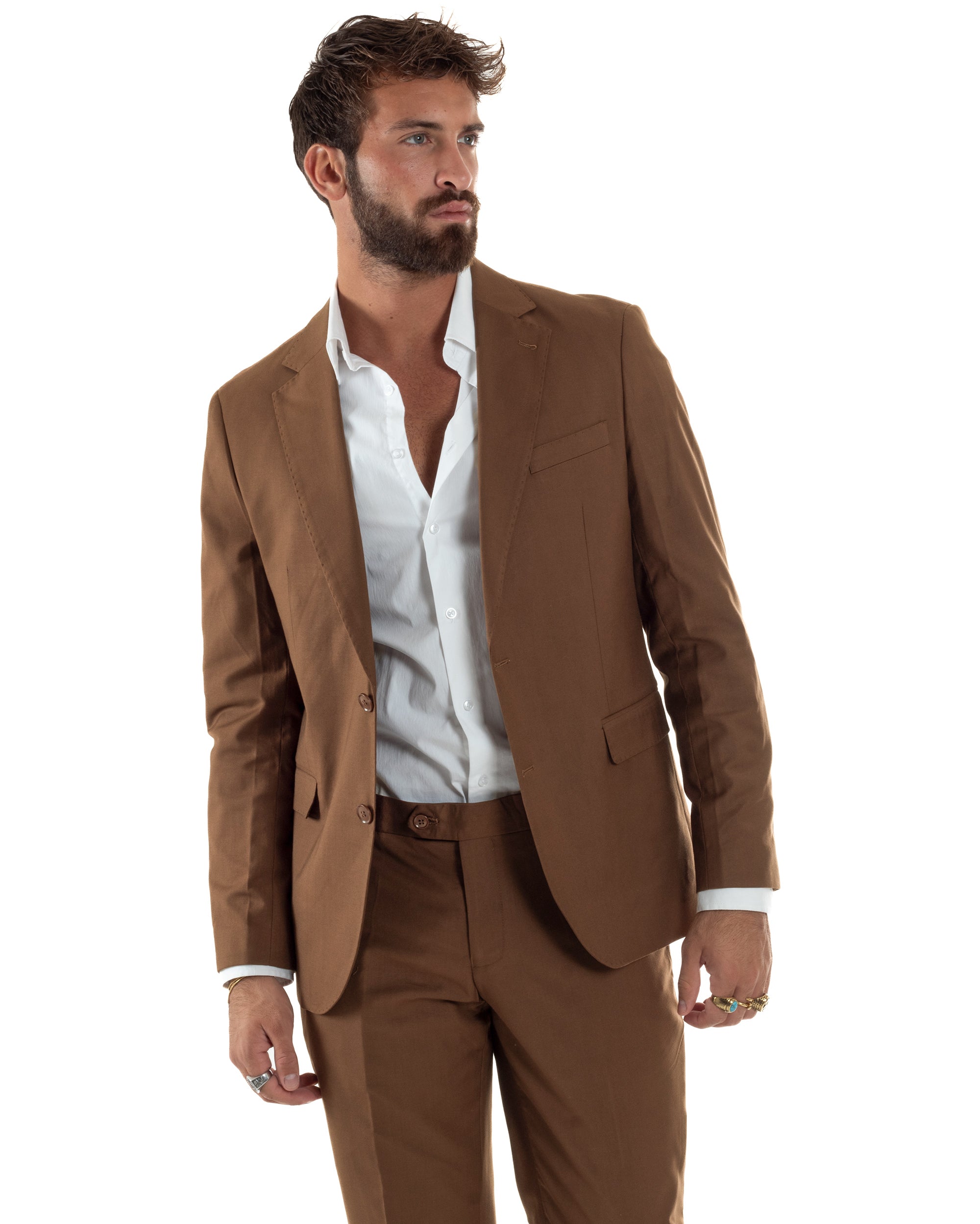 Abito uomo monopetto vestito viscosa completo giacca pantaloni tabacco GIOSAL-AE1273A