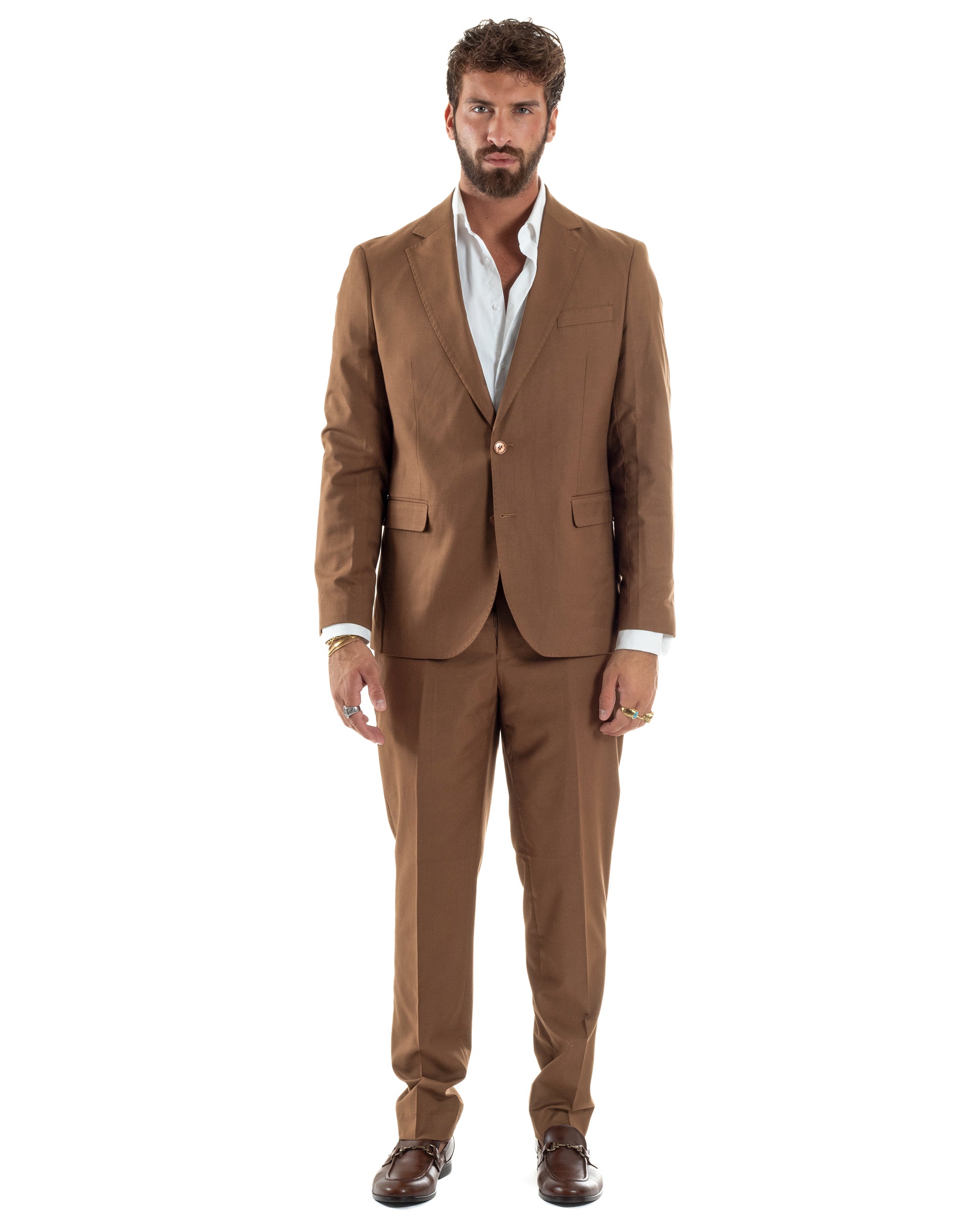Abito uomo monopetto vestito viscosa completo giacca pantaloni tabacco GIOSAL-AE1273A