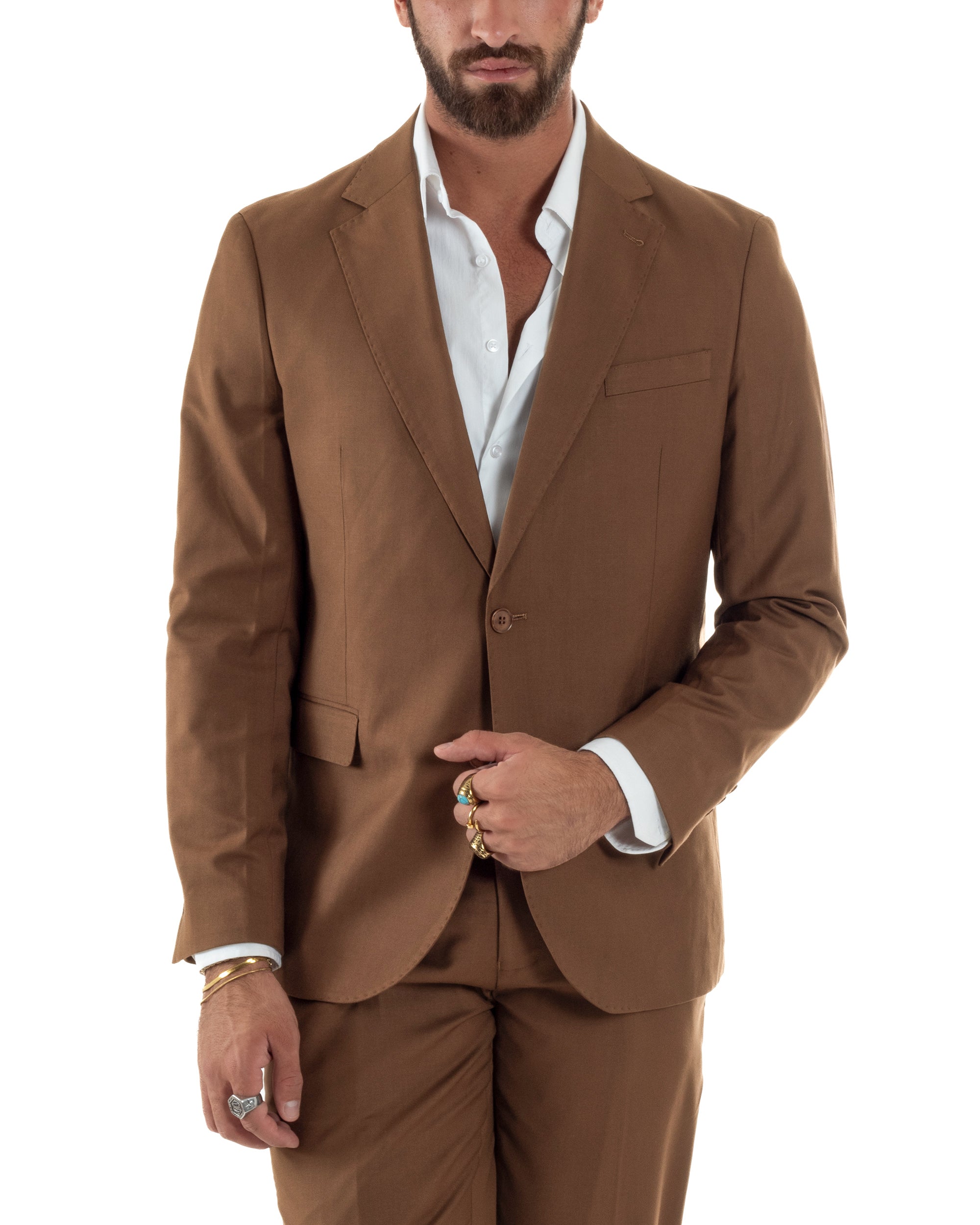 Abito uomo monopetto vestito viscosa completo giacca pantaloni tabacco GIOSAL-AE1273A