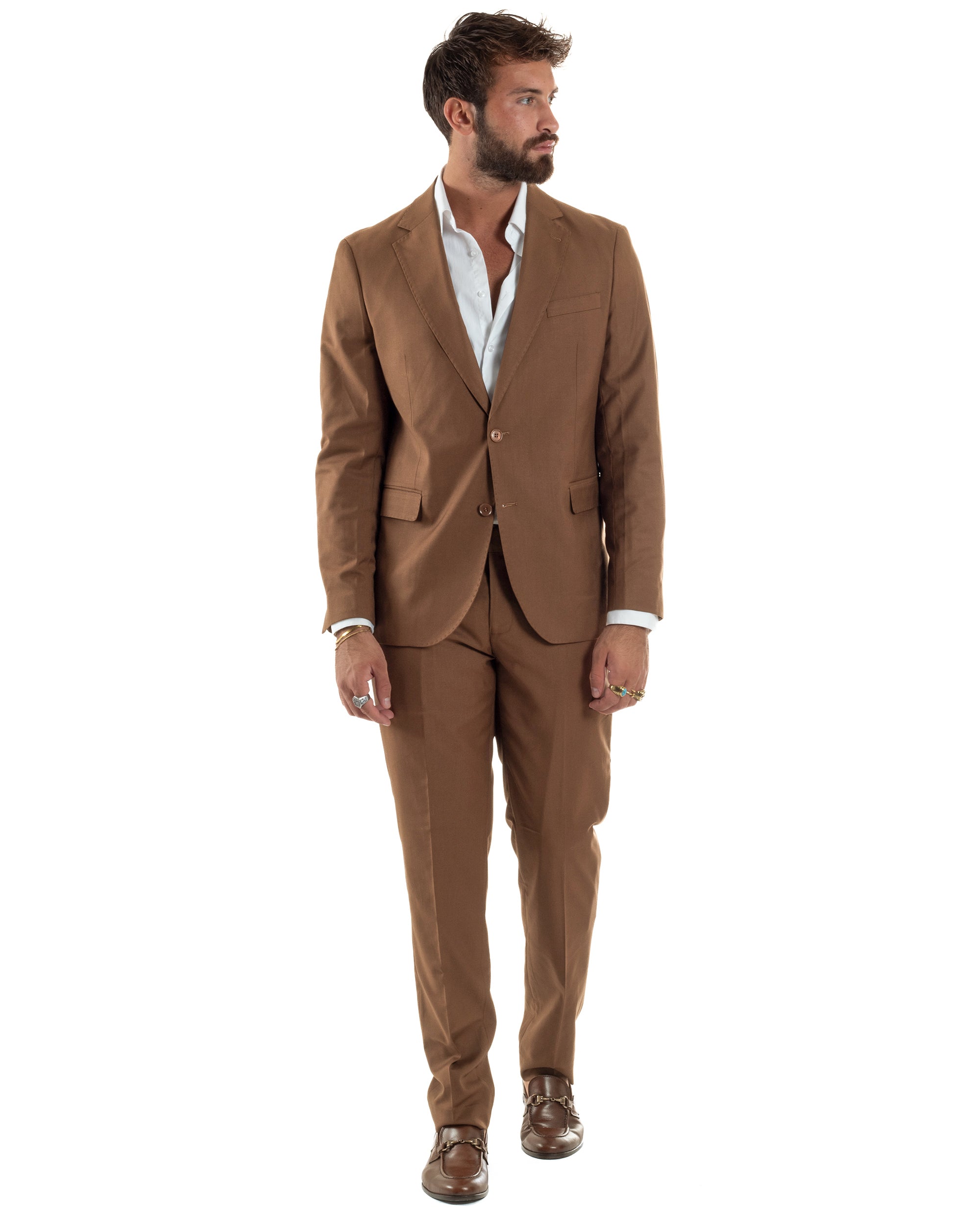 Abito uomo monopetto vestito viscosa completo giacca pantaloni tabacco GIOSAL-AE1273A