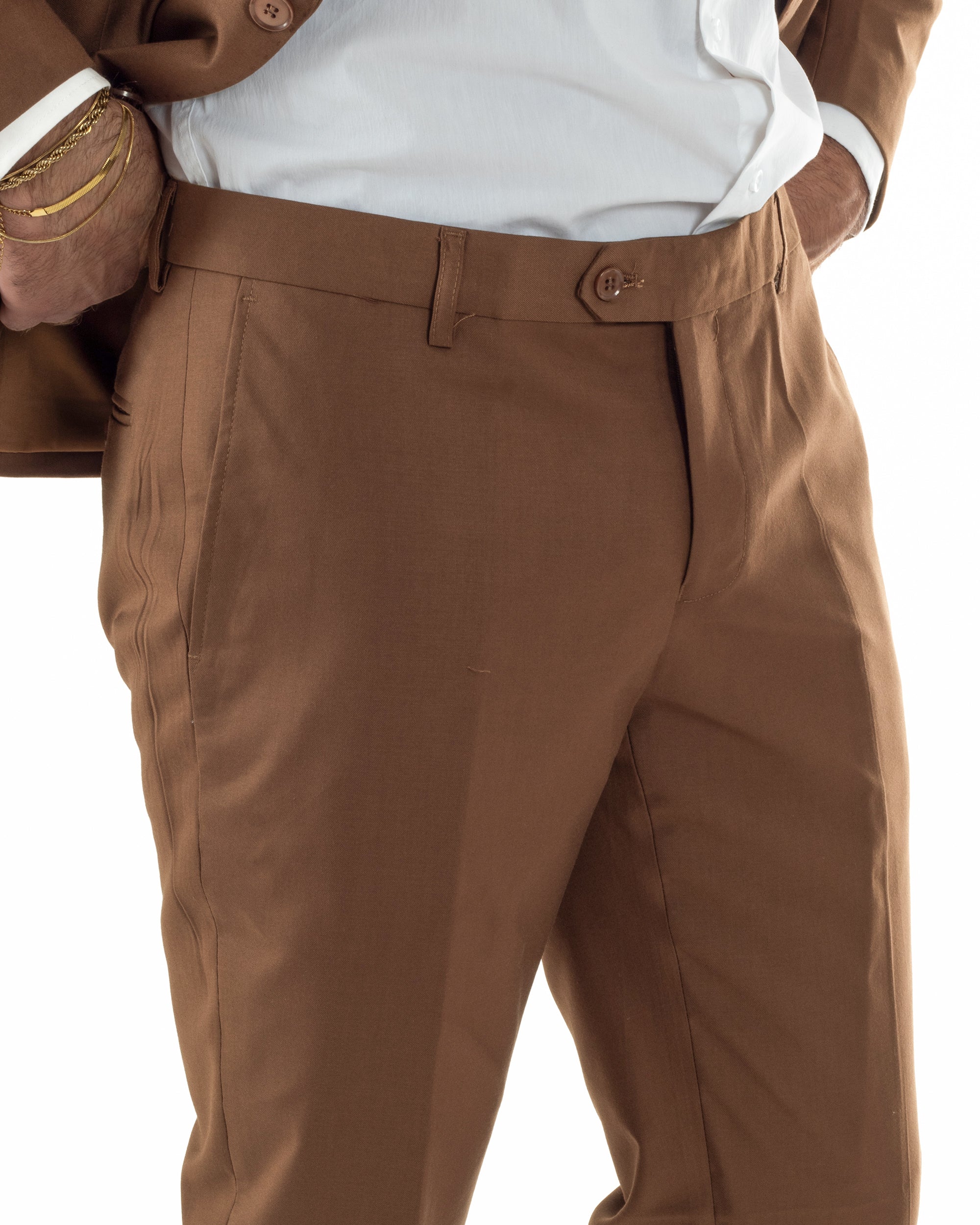 Abito uomo monopetto vestito viscosa completo giacca pantaloni tabacco GIOSAL-AE1273A