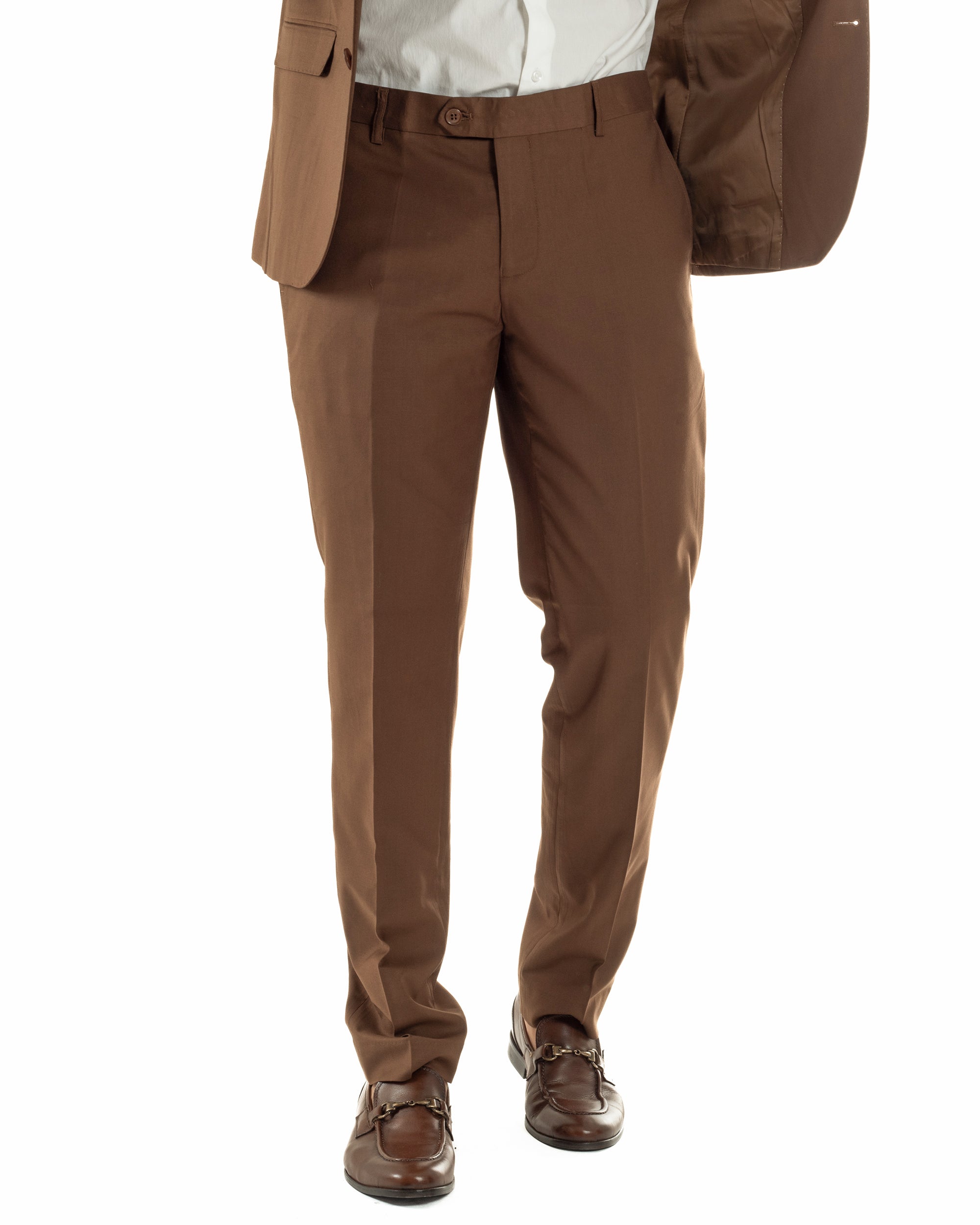Abito uomo monopetto vestito viscosa completo giacca pantaloni tabacco GIOSAL-AE1273A