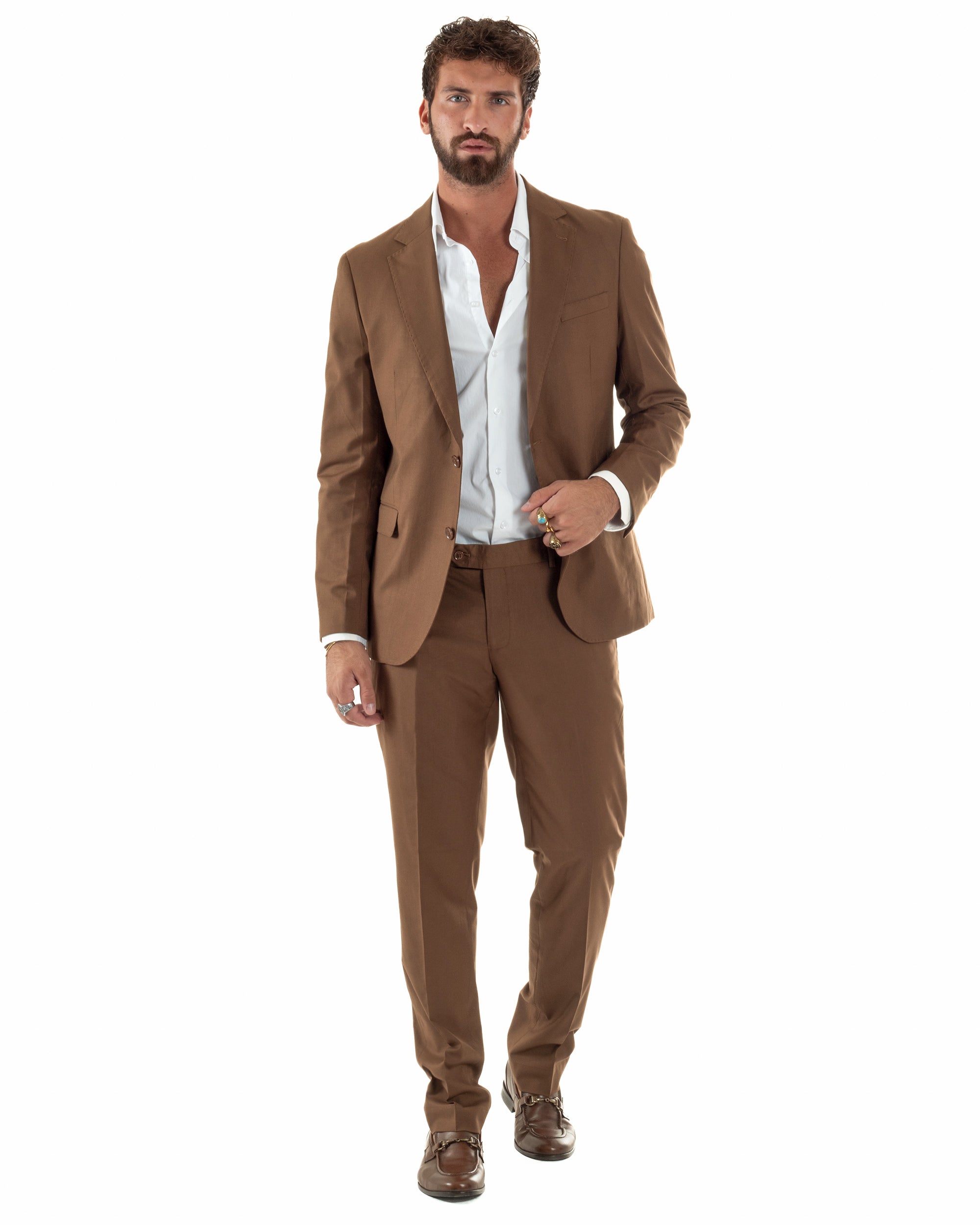 Abito uomo monopetto vestito viscosa completo giacca pantaloni tabacco GIOSAL-AE1273A