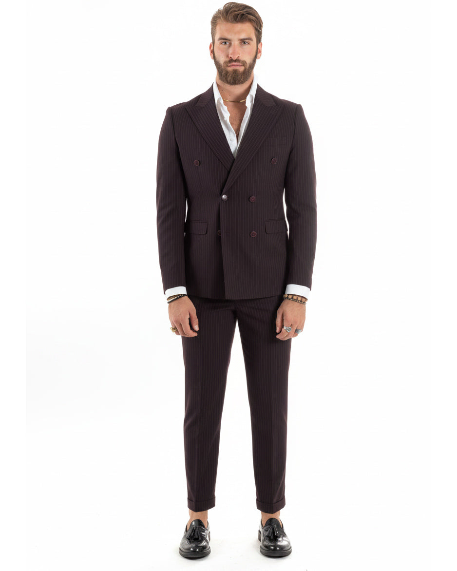 Abito uomo doppiopetto sartoriale rigato giacca pantaloni fantasia gessata bordeaux GIOSAL-AE1274A