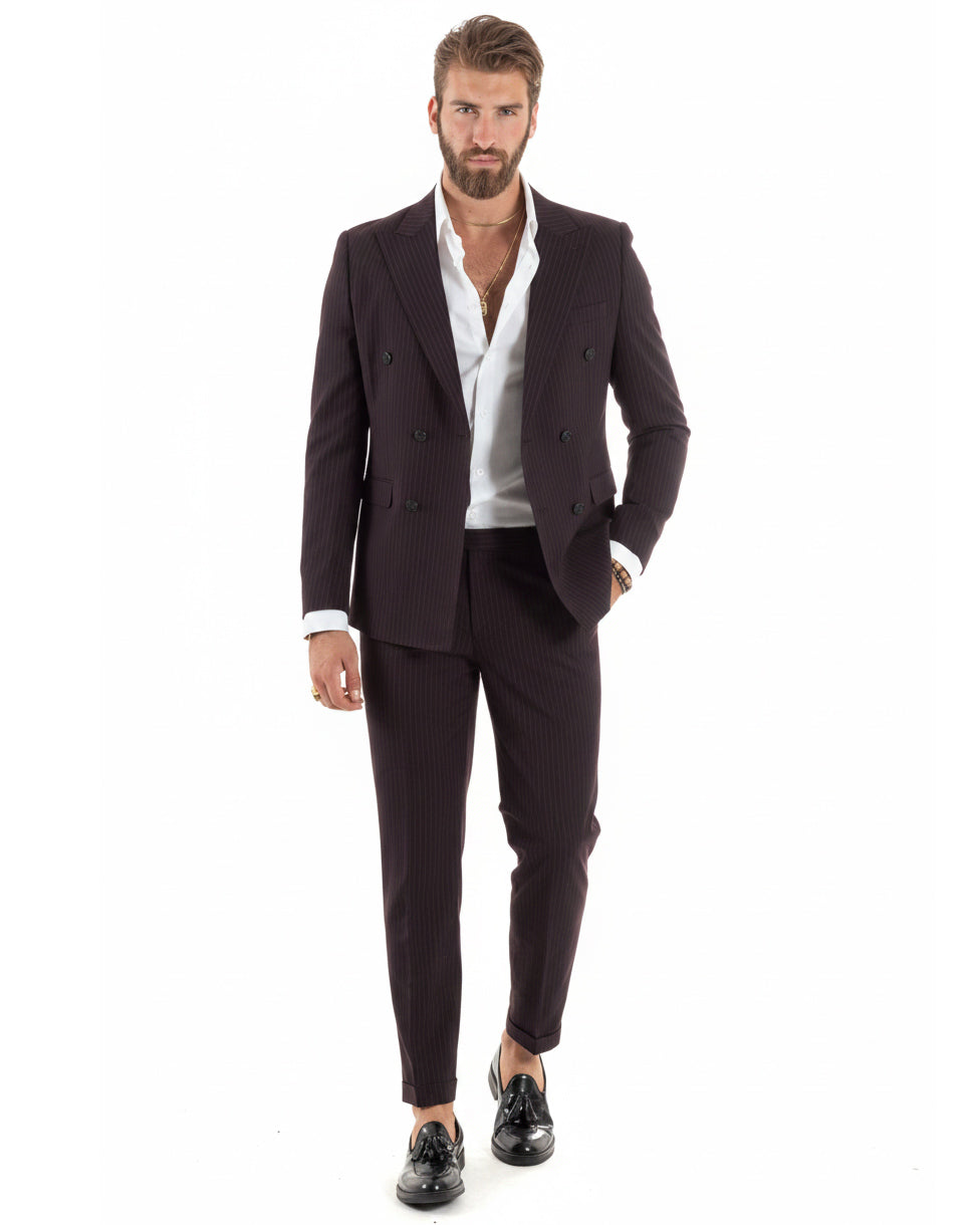 Abito uomo doppiopetto sartoriale rigato giacca pantaloni fantasia gessata bordeaux GIOSAL-AE1274A