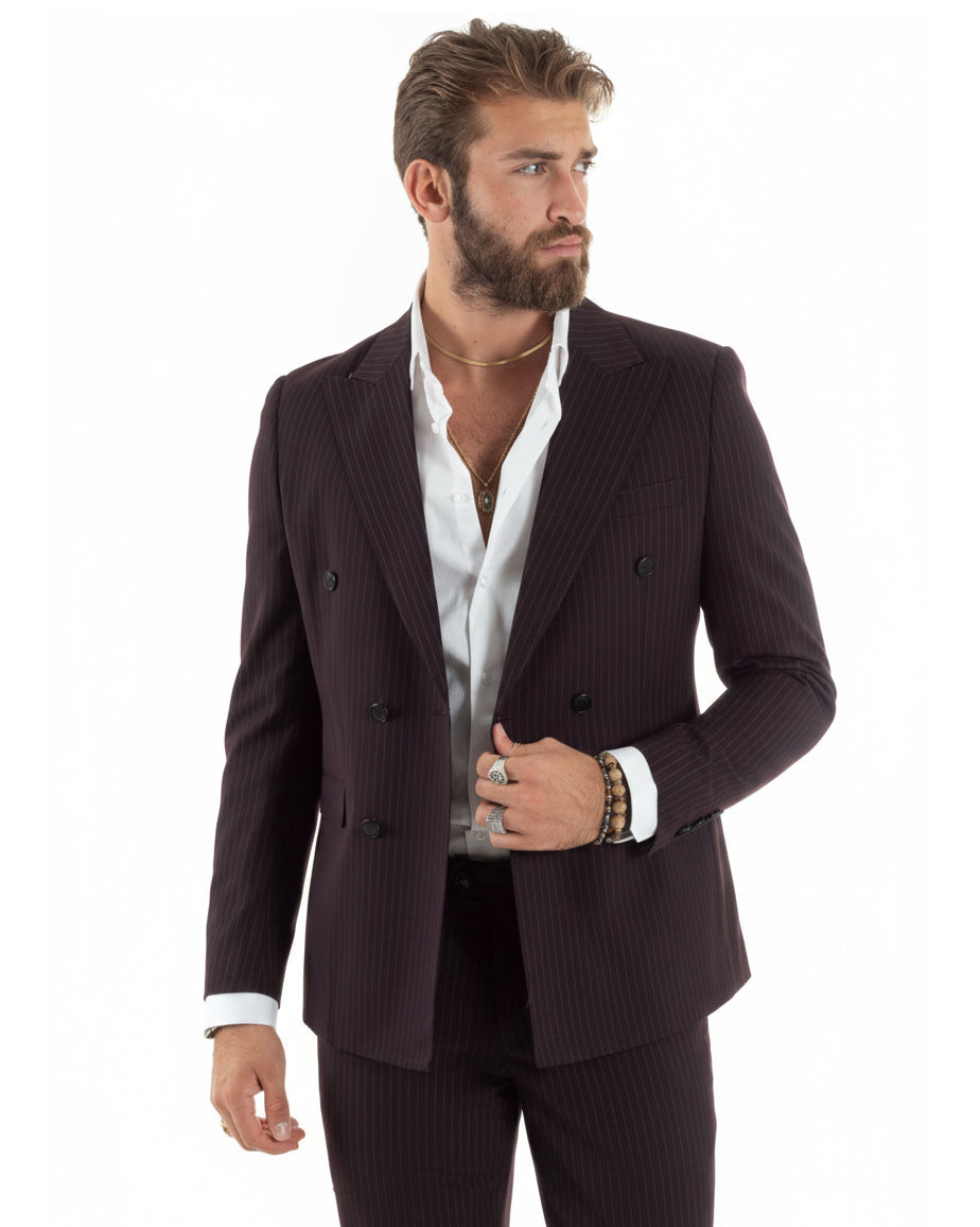 Abito uomo doppiopetto sartoriale rigato giacca pantaloni fantasia gessata bordeaux GIOSAL-AE1274A