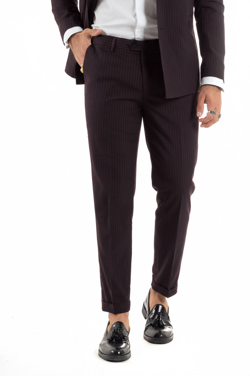 Abito uomo doppiopetto sartoriale rigato giacca pantaloni fantasia gessata bordeaux GIOSAL-AE1274A