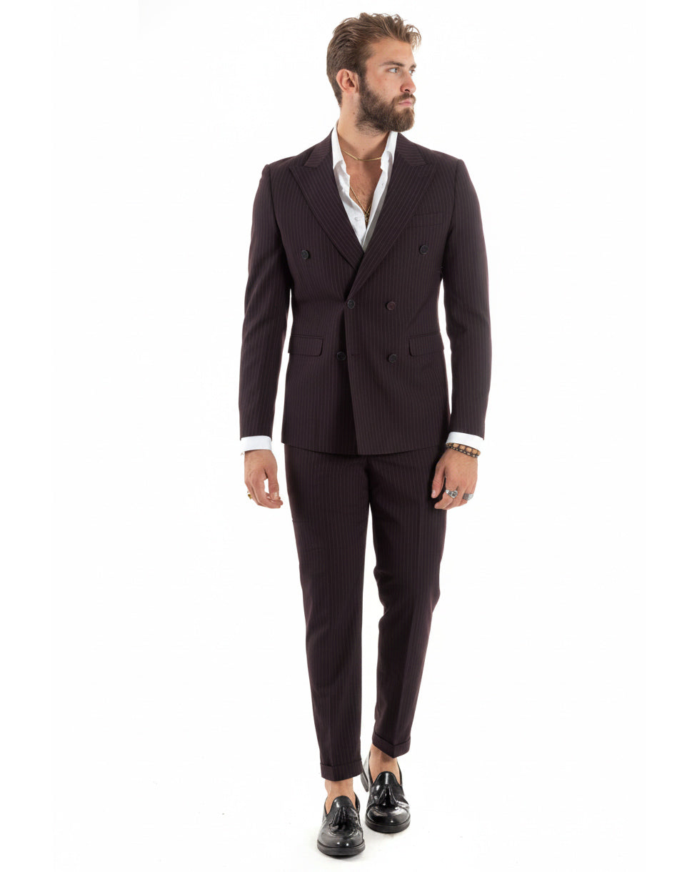 Abito uomo doppiopetto sartoriale rigato giacca pantaloni fantasia gessata bordeaux GIOSAL-AE1274A