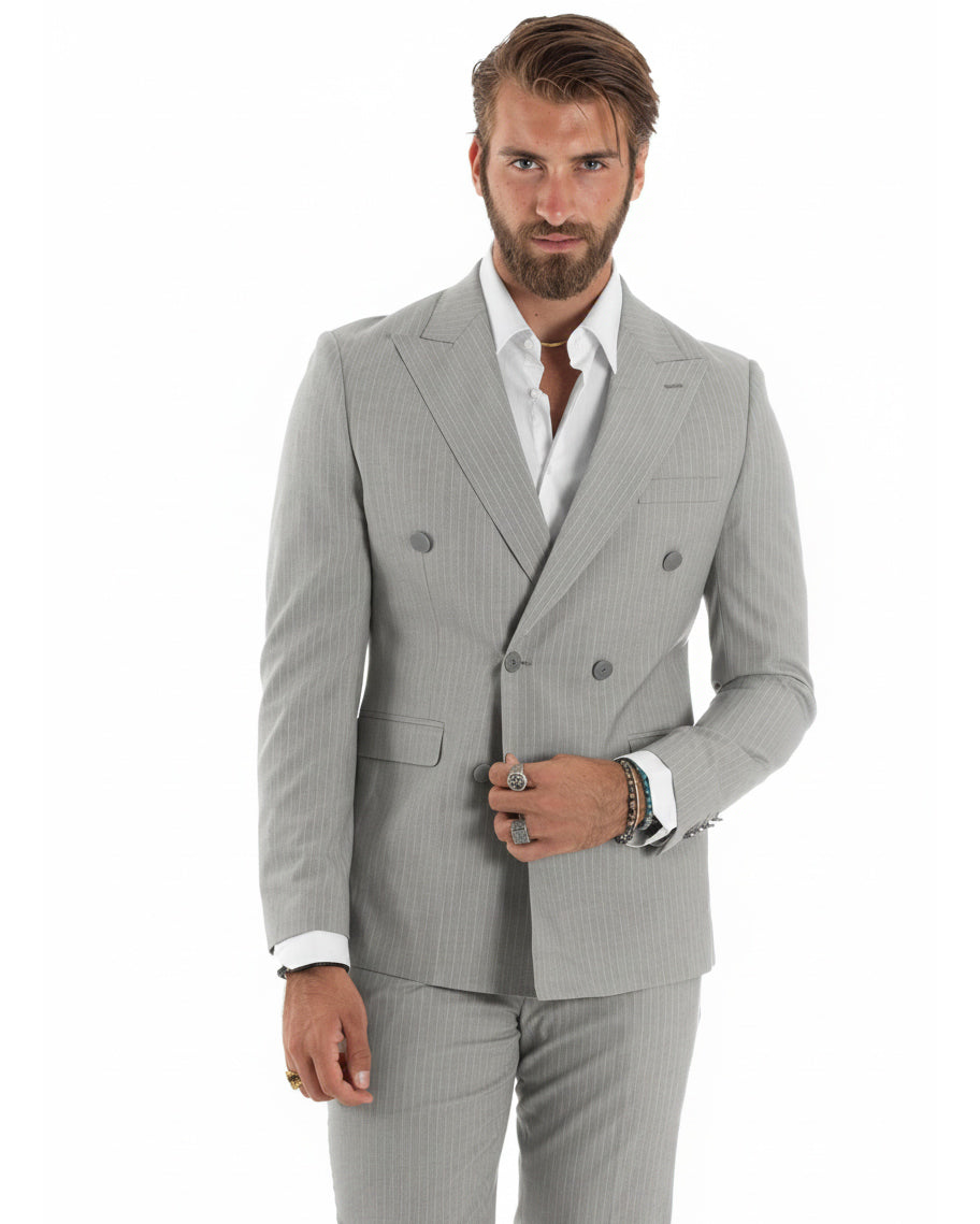 Abito uomo doppiopetto sartoriale rigato giacca pantaloni fantasia gessata grigio GIOSAL-AE1275A