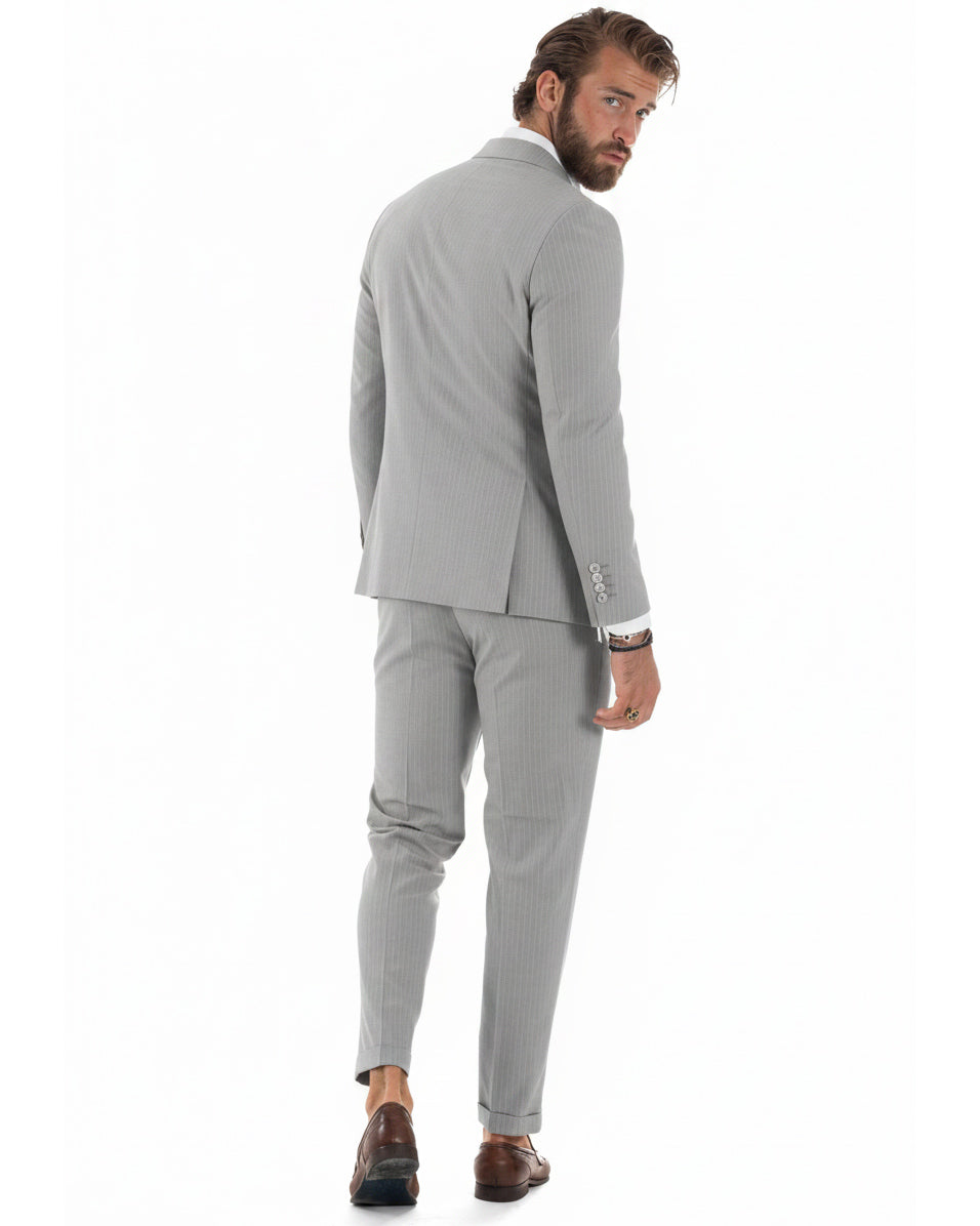 Abito uomo doppiopetto sartoriale rigato giacca pantaloni fantasia gessata grigio GIOSAL-AE1275A