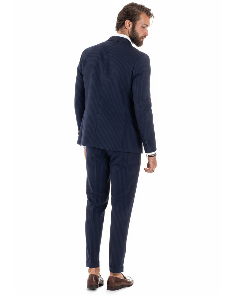 Abito uomo doppiopetto sartoriale rigato giacca pantaloni fantasia gessata blu GIOSAL-AE1276A