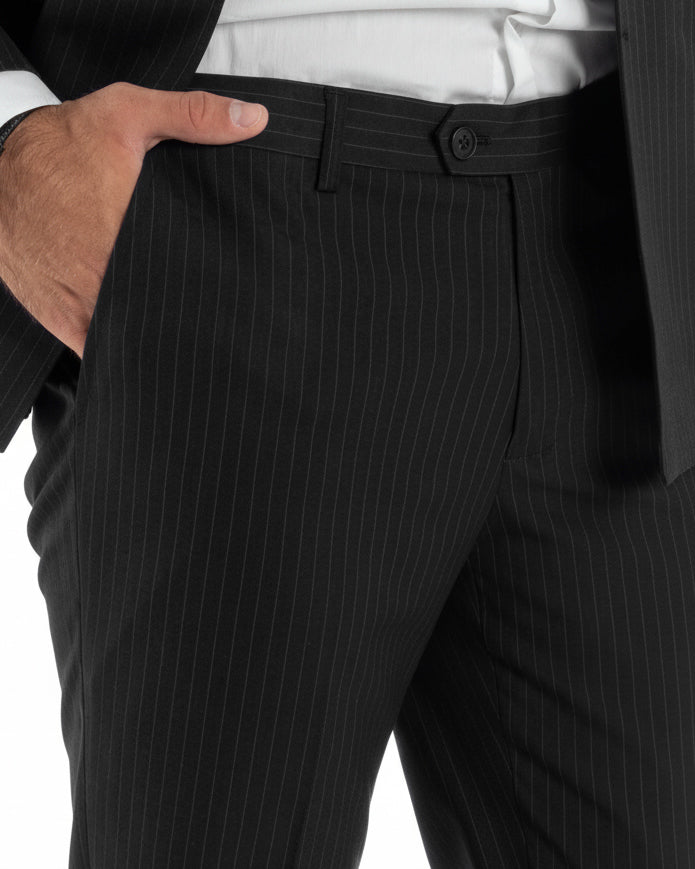 Abito uomo doppiopetto sartoriale rigato giacca pantaloni fantasia gessata nero GIOSAL-AE1277A