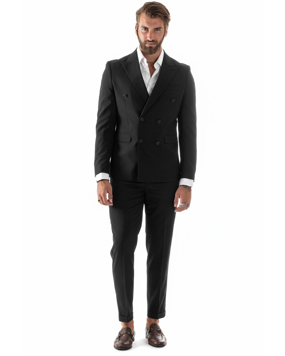 Abito uomo doppiopetto sartoriale rigato giacca pantaloni fantasia gessata nero GIOSAL-AE1277A