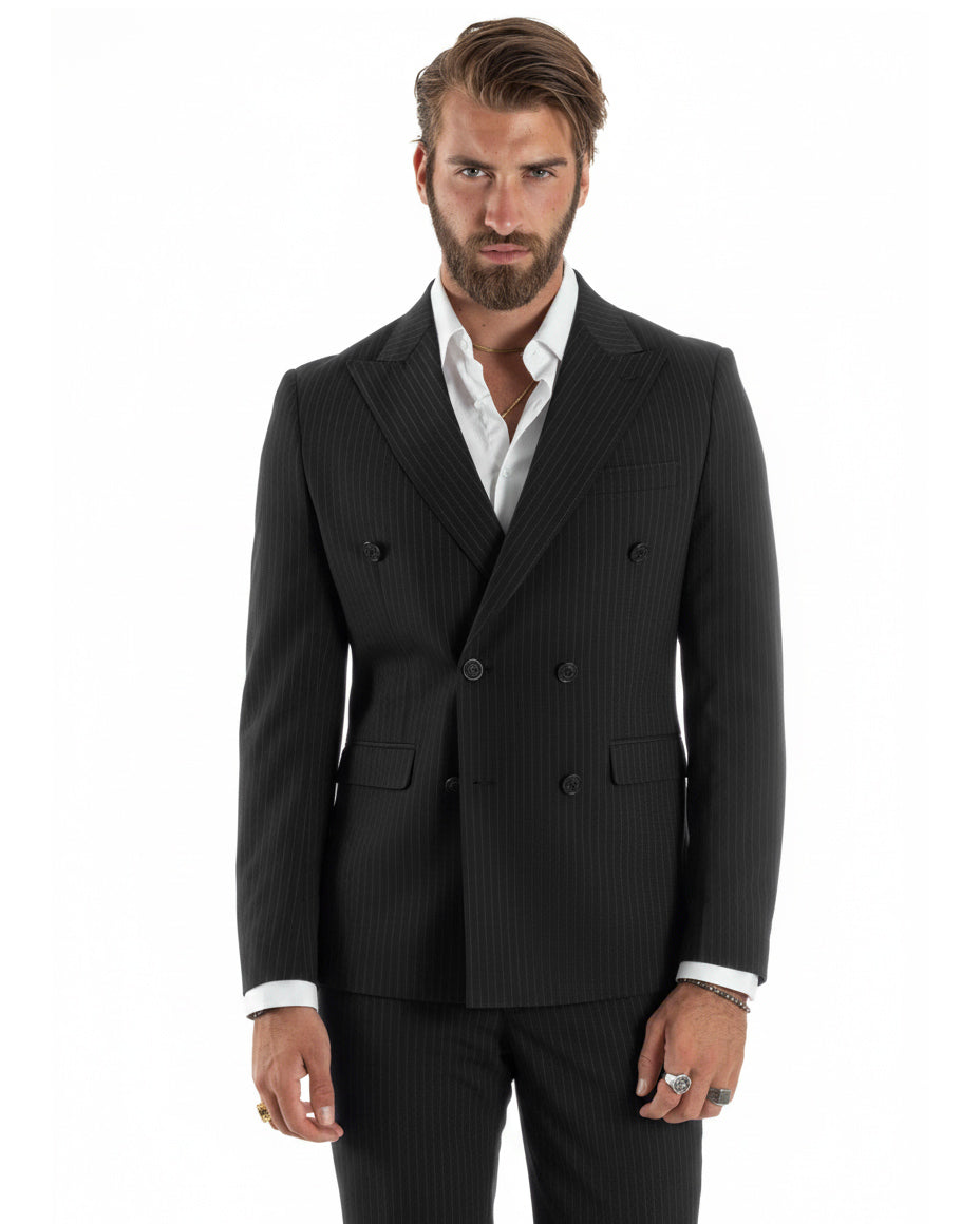 Abito uomo doppiopetto sartoriale rigato giacca pantaloni fantasia gessata nero GIOSAL-AE1277A