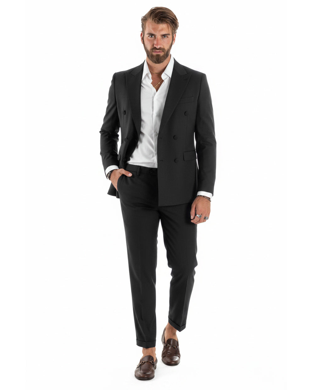 Abito uomo doppiopetto sartoriale rigato giacca pantaloni fantasia gessata nero GIOSAL-AE1277A