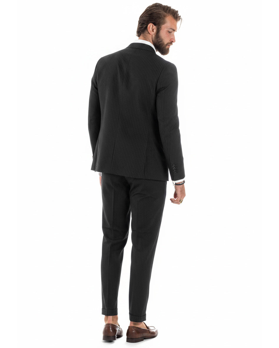 Abito uomo doppiopetto sartoriale rigato giacca pantaloni fantasia gessata nero GIOSAL-AE1277A
