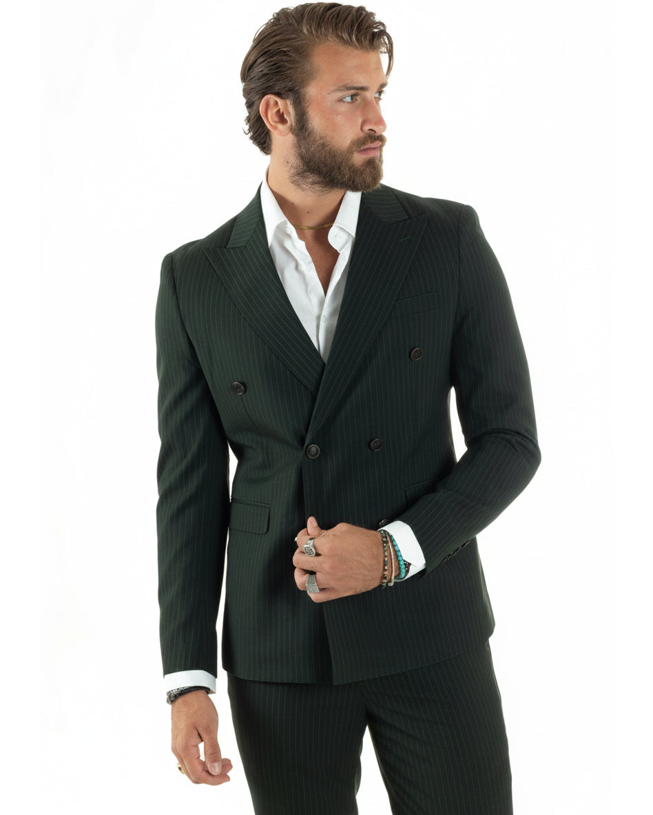 Abito uomo doppiopetto sartoriale rigato giacca pantaloni fantasia gessata verde GIOSAL-AE1278A