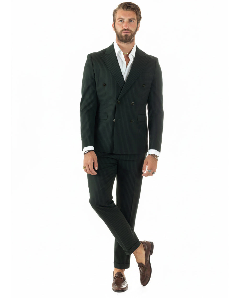 Abito uomo doppiopetto sartoriale rigato giacca pantaloni fantasia gessata verde GIOSAL-AE1278A