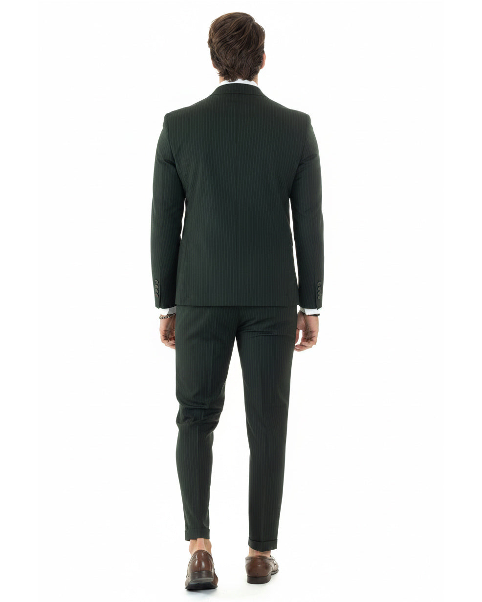 Abito uomo doppiopetto sartoriale rigato giacca pantaloni fantasia gessata verde GIOSAL-AE1278A