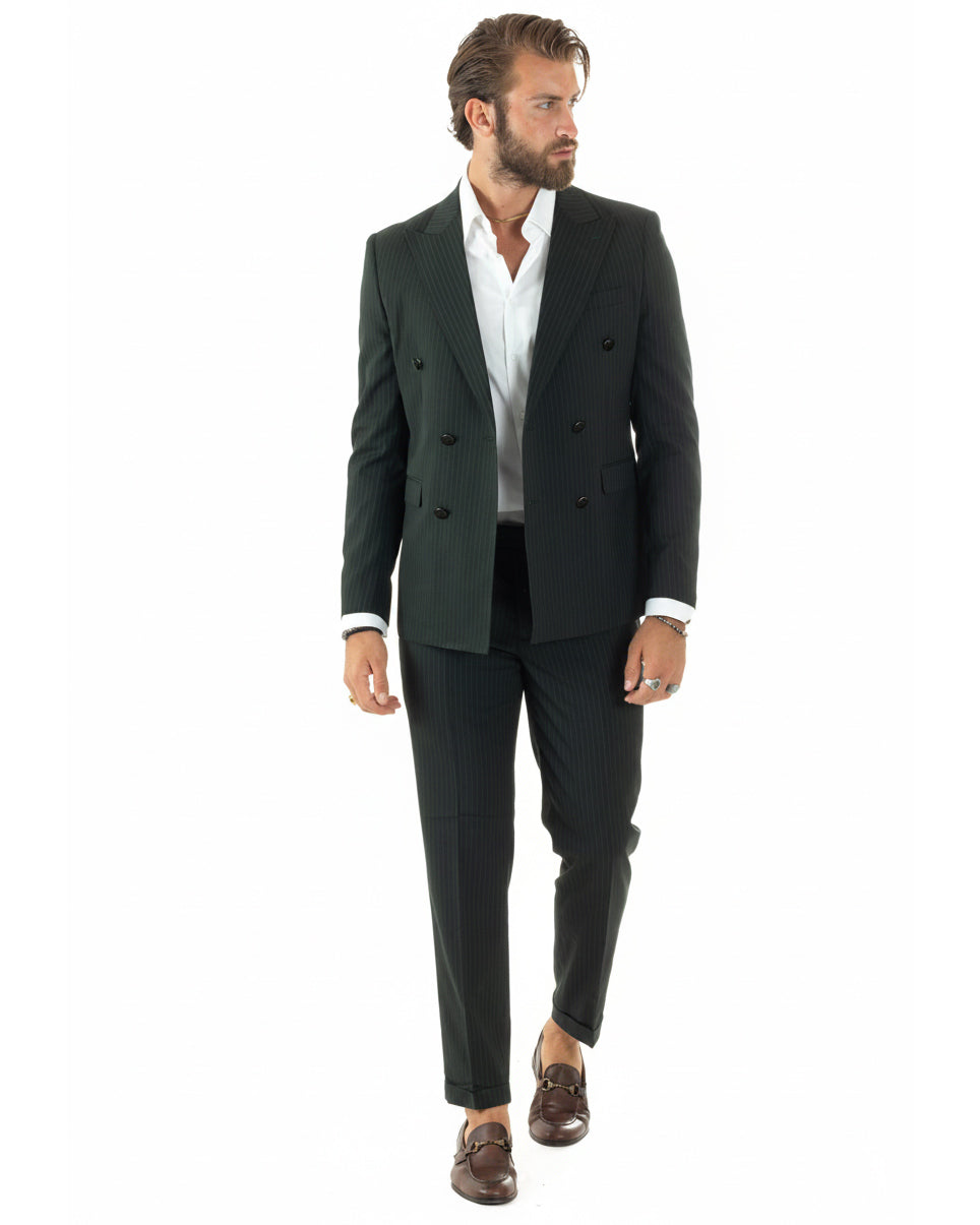 Abito uomo doppiopetto sartoriale rigato giacca pantaloni fantasia gessata verde GIOSAL-AE1278A