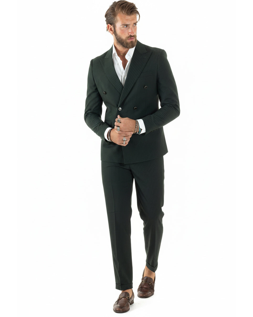 Abito uomo doppiopetto sartoriale rigato giacca pantaloni fantasia gessata verde GIOSAL-AE1278A