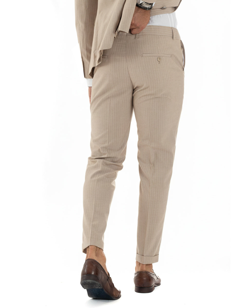 Abito uomo doppiopetto sartoriale rigato giacca pantaloni fantasia gessata beige GIOSAL-AE1279A