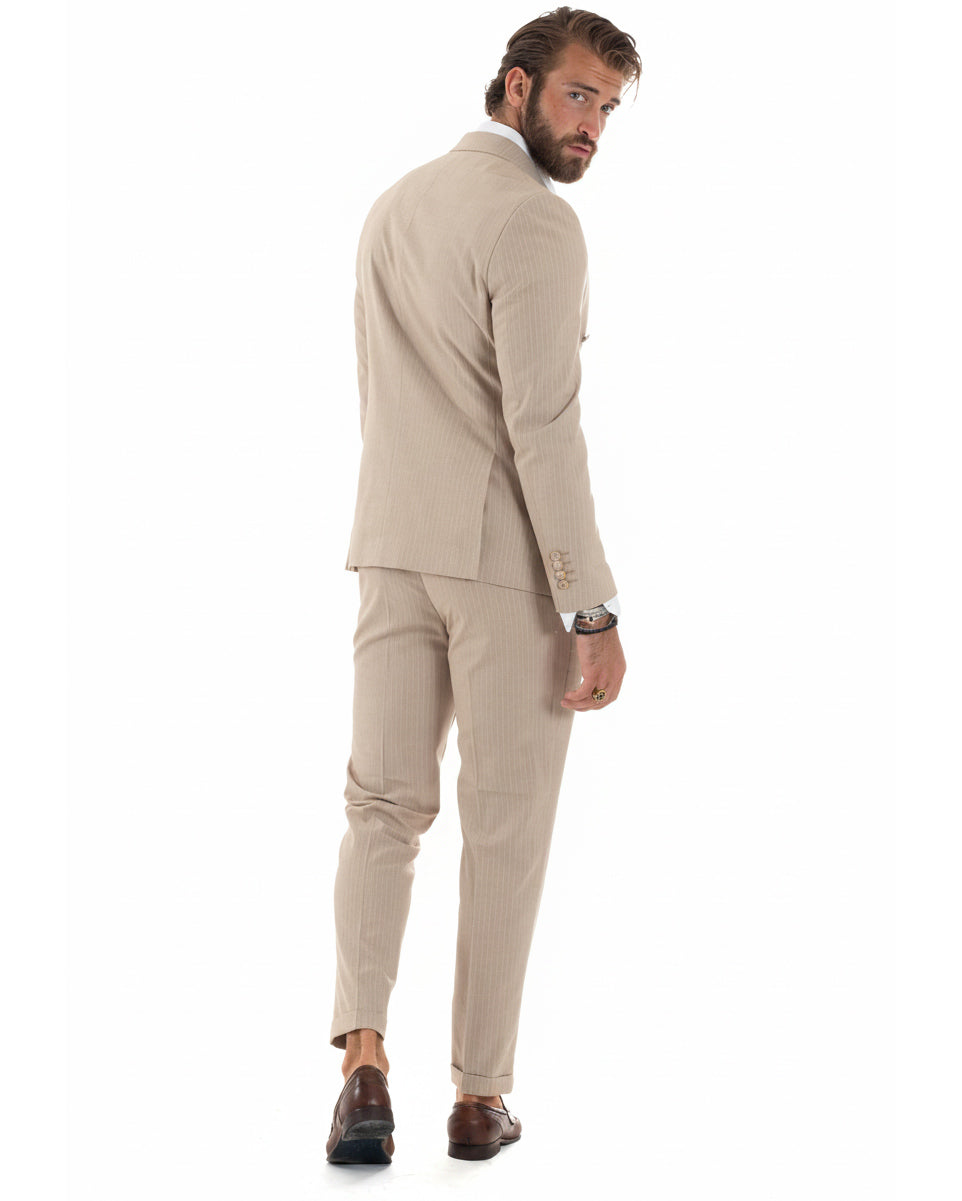 Abito uomo doppiopetto sartoriale rigato giacca pantaloni fantasia gessata beige GIOSAL-AE1279A