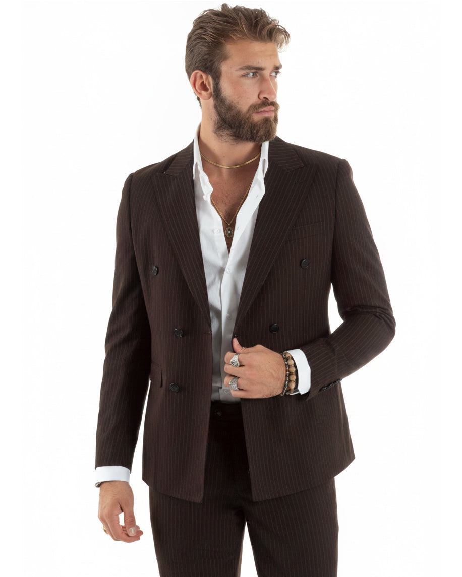 Abito uomo doppiopetto sartoriale rigato giacca pantaloni fantasia gessata marrone GIOSAL-AE1280A