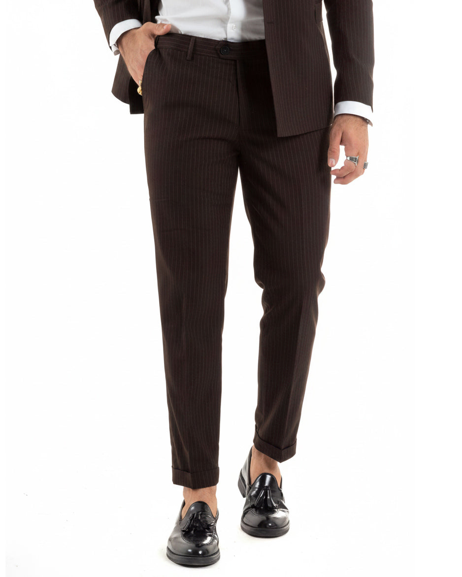 Abito uomo doppiopetto sartoriale rigato giacca pantaloni fantasia gessata marrone GIOSAL-AE1280A