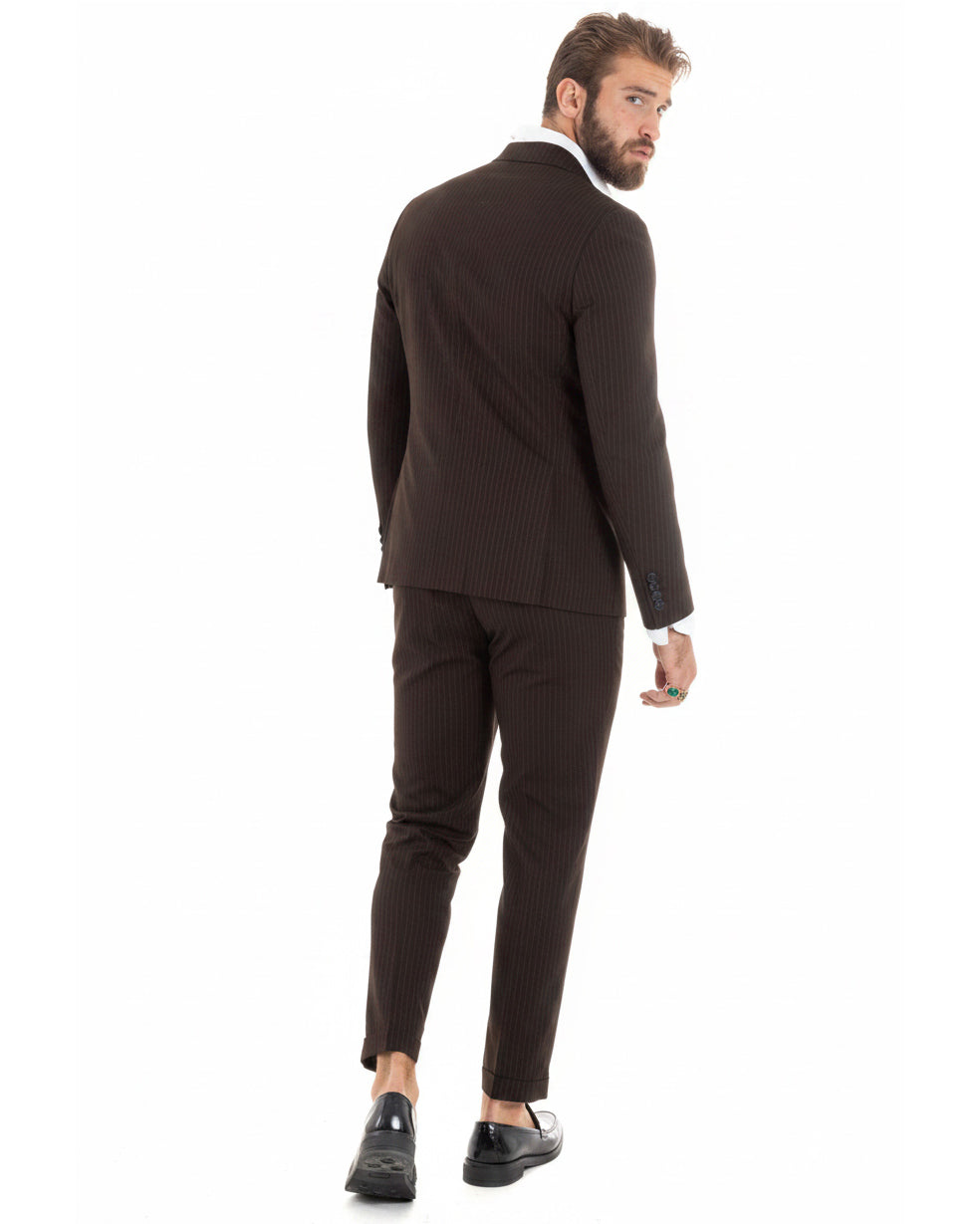 Abito uomo doppiopetto sartoriale rigato giacca pantaloni fantasia gessata marrone GIOSAL-AE1280A