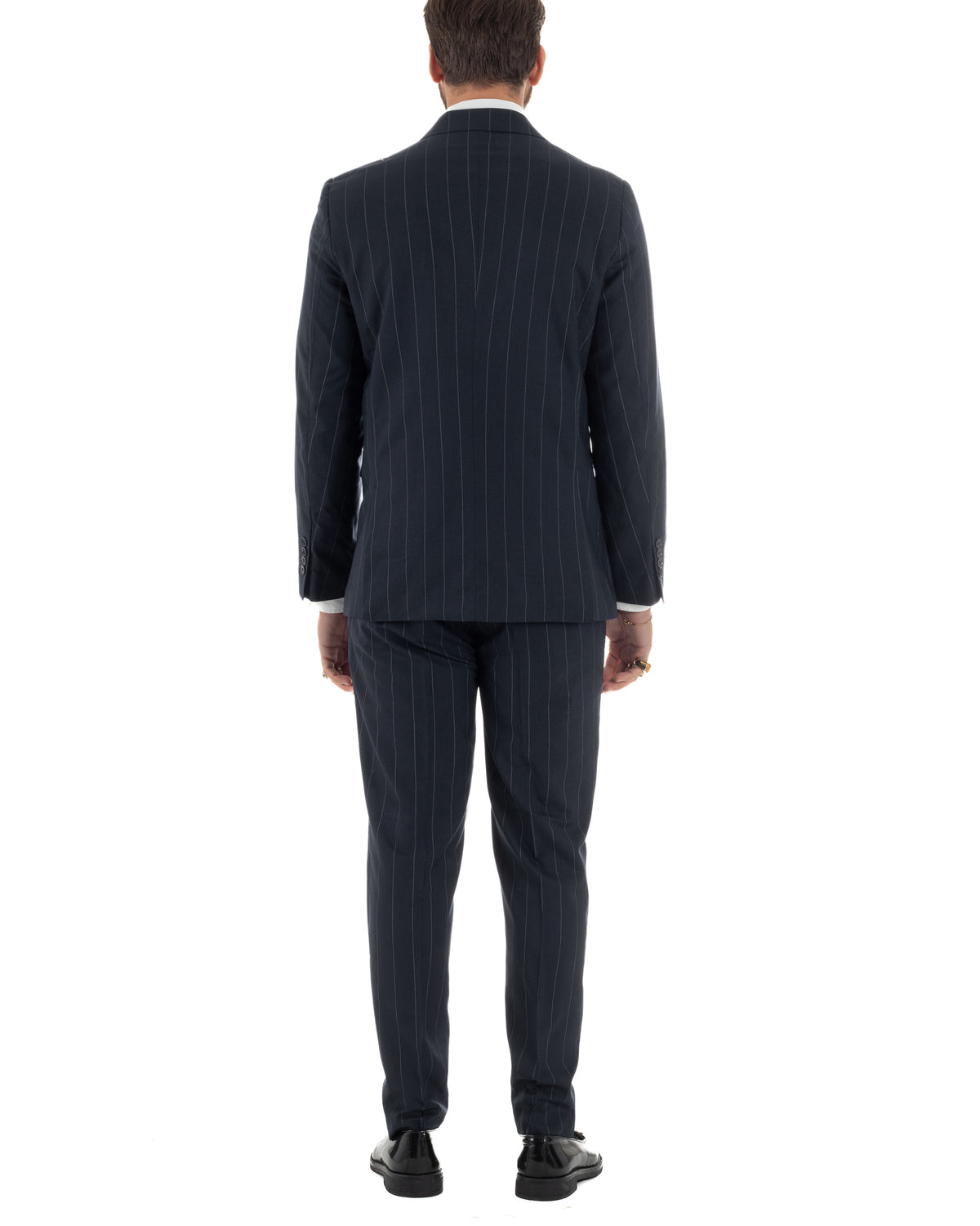 Abito uomo doppiopetto vestito gessato sartoriale rigato sottile blu scuro GIOSAL-AE1281A