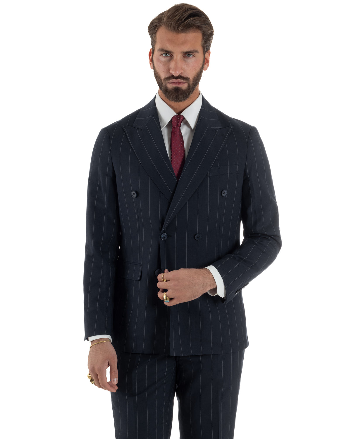 Abito uomo doppiopetto vestito gessato sartoriale rigato sottile blu scuro GIOSAL-AE1281A