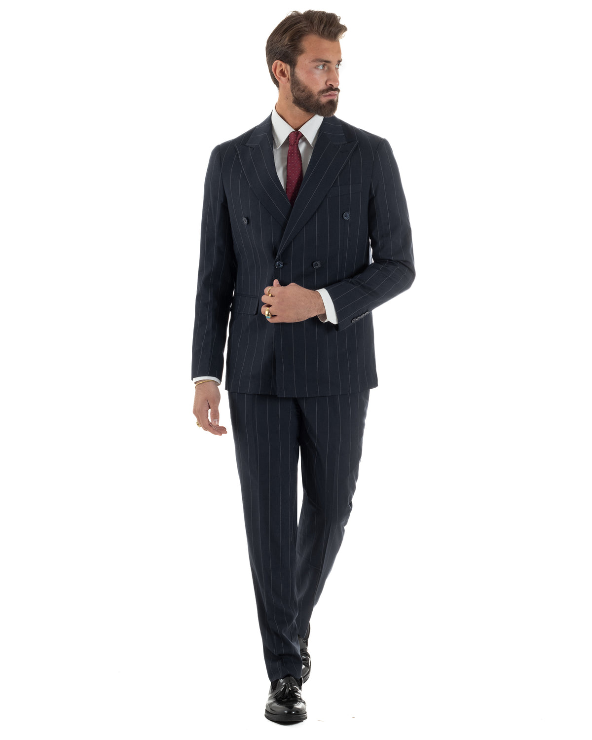 Abito uomo doppiopetto vestito gessato sartoriale rigato sottile blu scuro GIOSAL-AE1281A