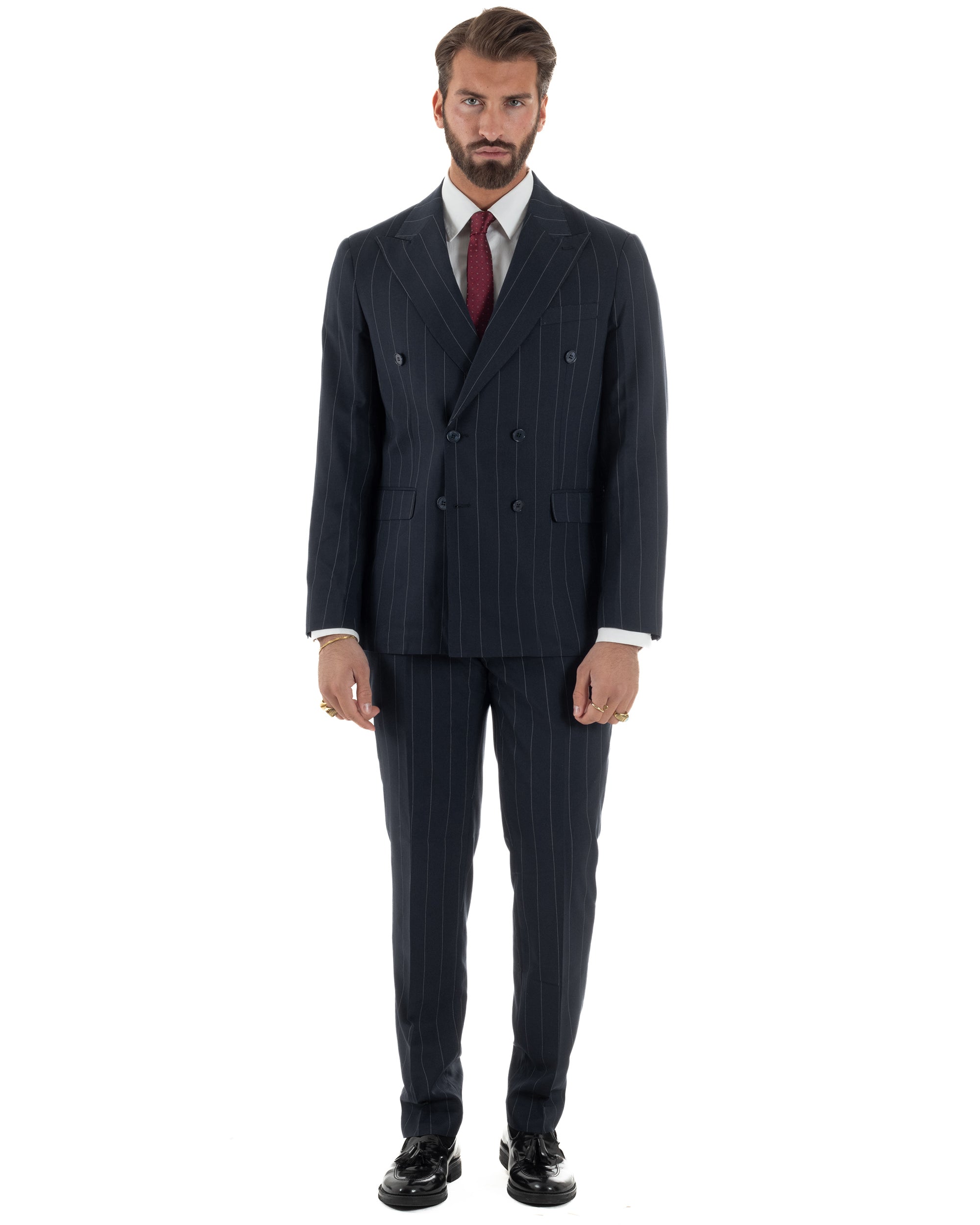 Abito uomo doppiopetto vestito gessato sartoriale rigato sottile blu scuro GIOSAL-AE1281A