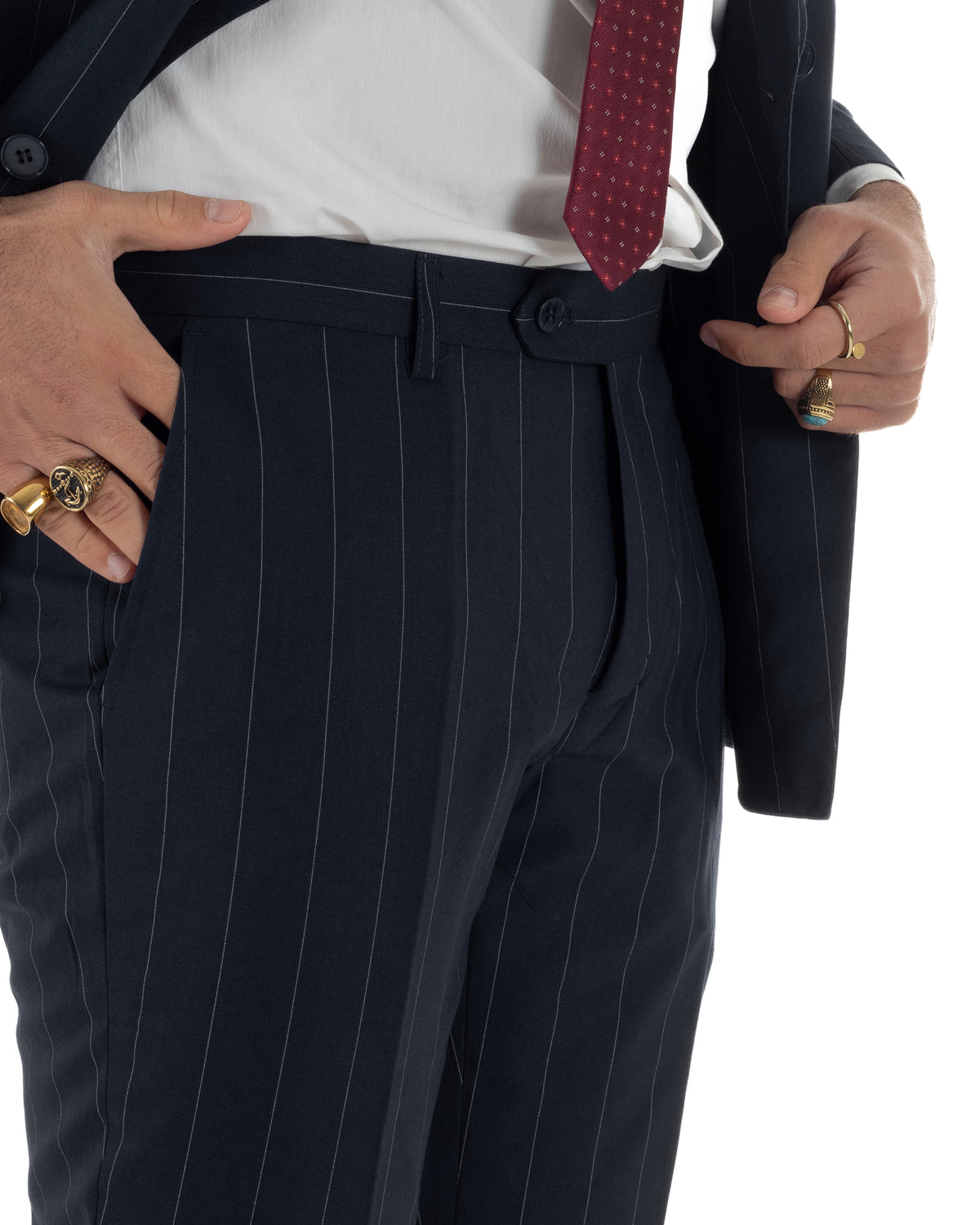 Abito uomo doppiopetto vestito gessato sartoriale rigato sottile blu scuro GIOSAL-AE1281A