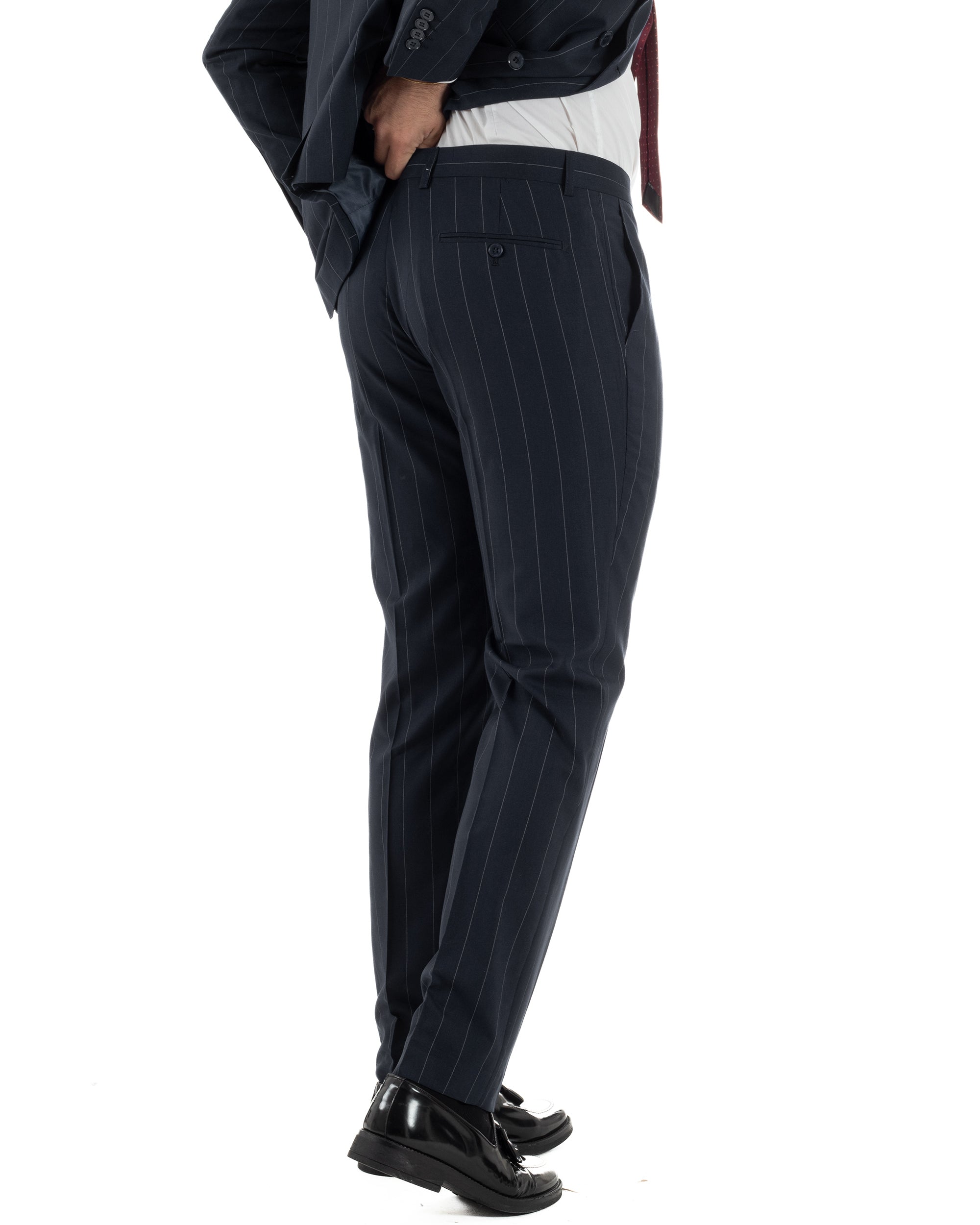 Abito uomo doppiopetto vestito gessato sartoriale rigato sottile blu scuro GIOSAL-AE1281A
