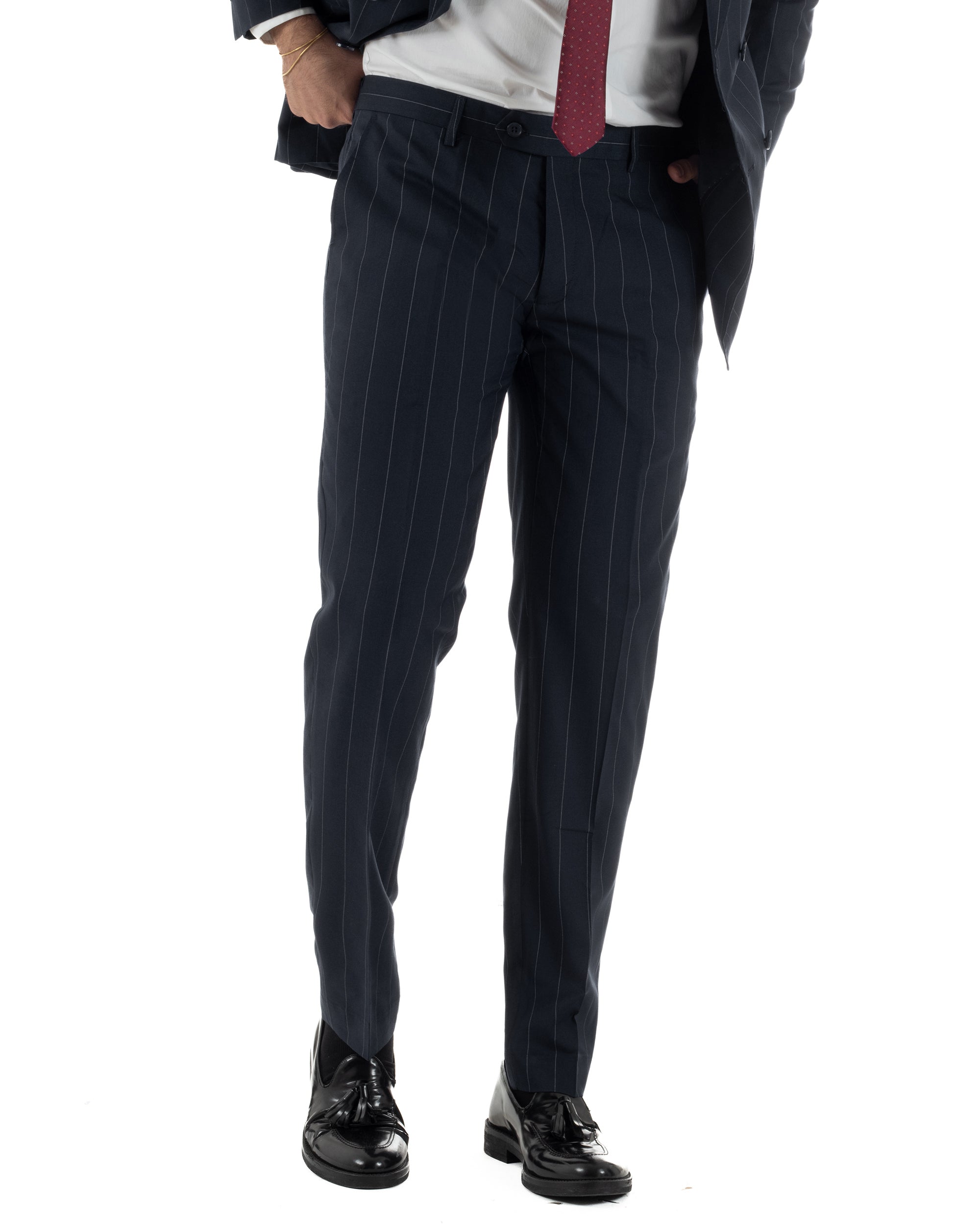 Abito uomo doppiopetto vestito gessato sartoriale rigato sottile blu scuro GIOSAL-AE1281A