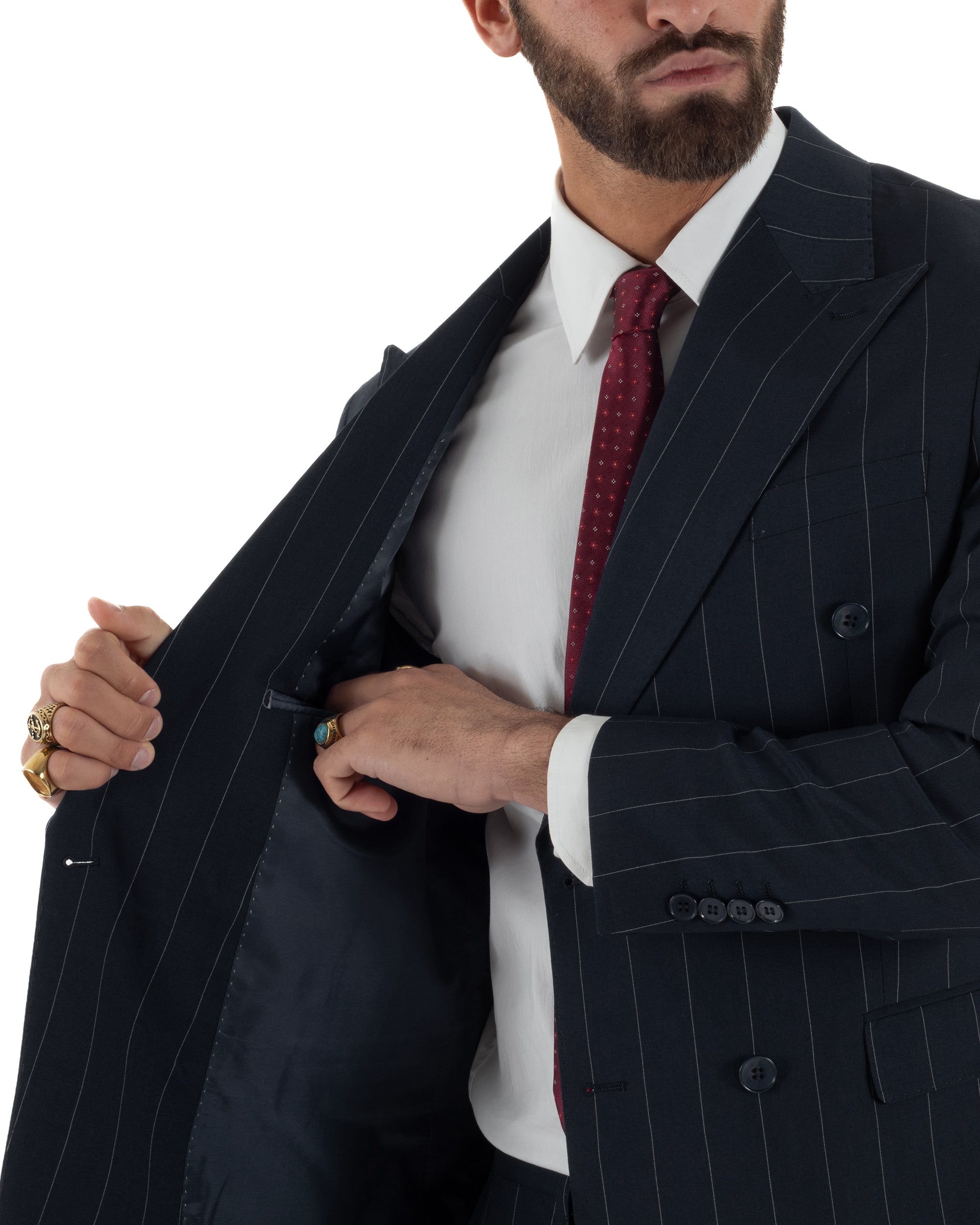 Abito uomo doppiopetto vestito gessato sartoriale rigato sottile blu scuro GIOSAL-AE1281A
