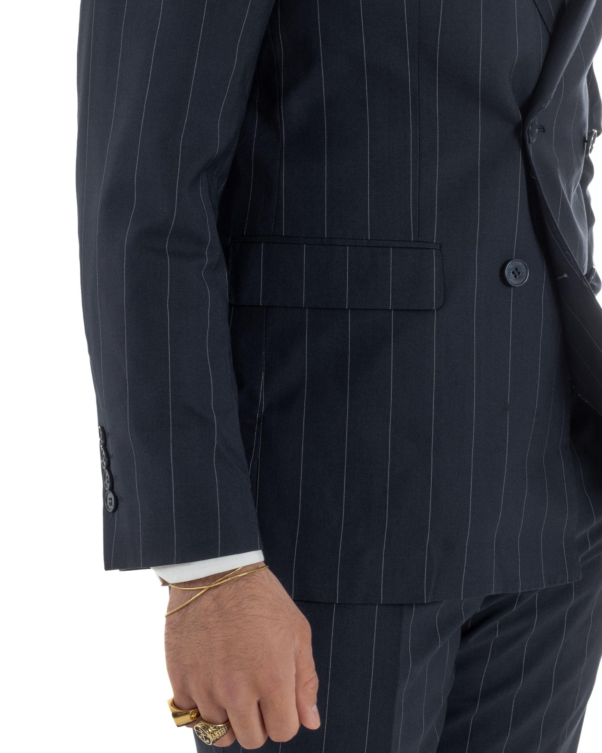 Abito uomo doppiopetto vestito gessato sartoriale rigato sottile blu scuro GIOSAL-AE1281A