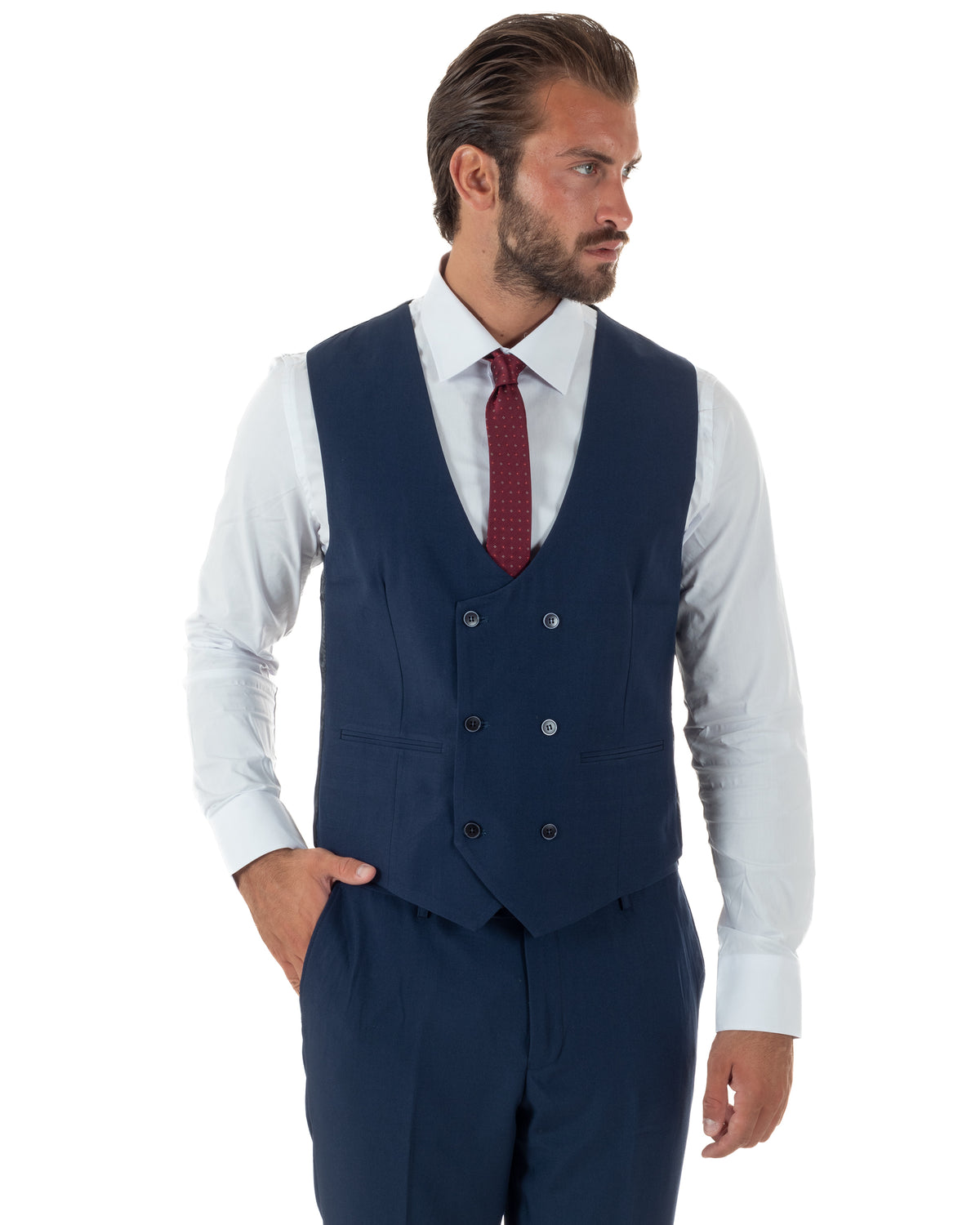 Abito uomo monopetto vestito 3 pezzi completo panciotto blu navy GIOSAL-AE1283A