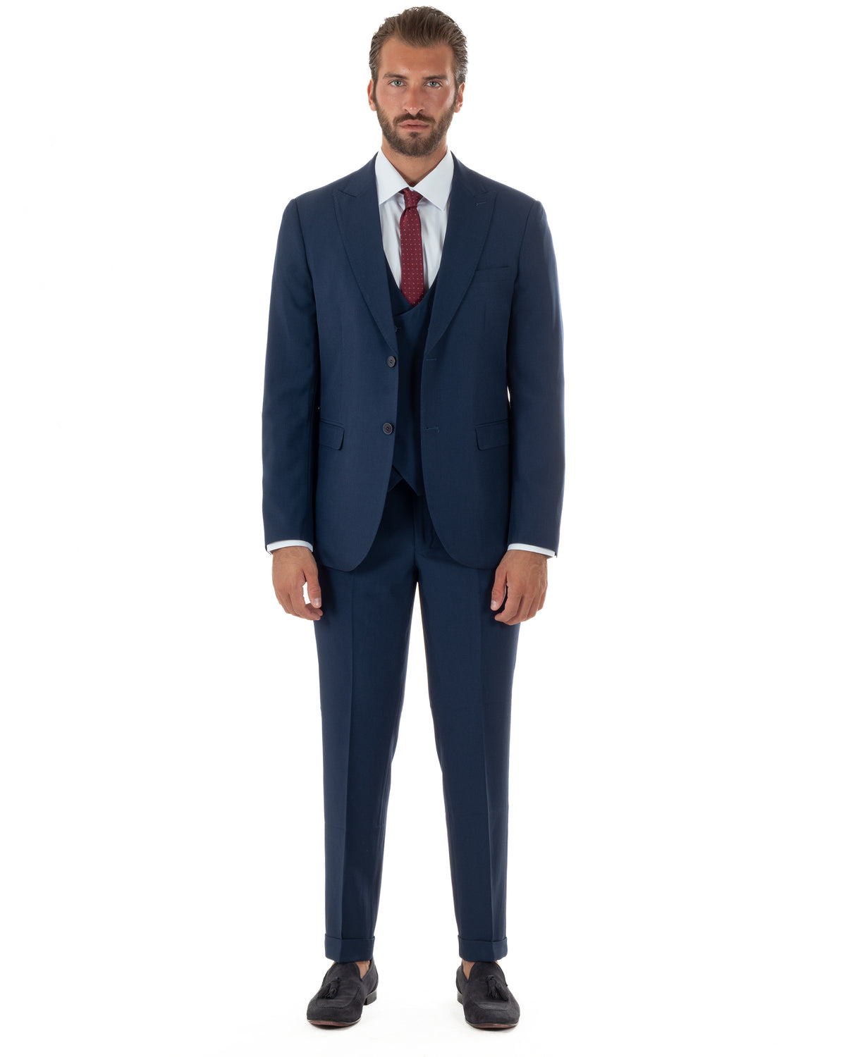 Abito uomo monopetto vestito 3 pezzi completo panciotto blu navy GIOSAL-AE1283A