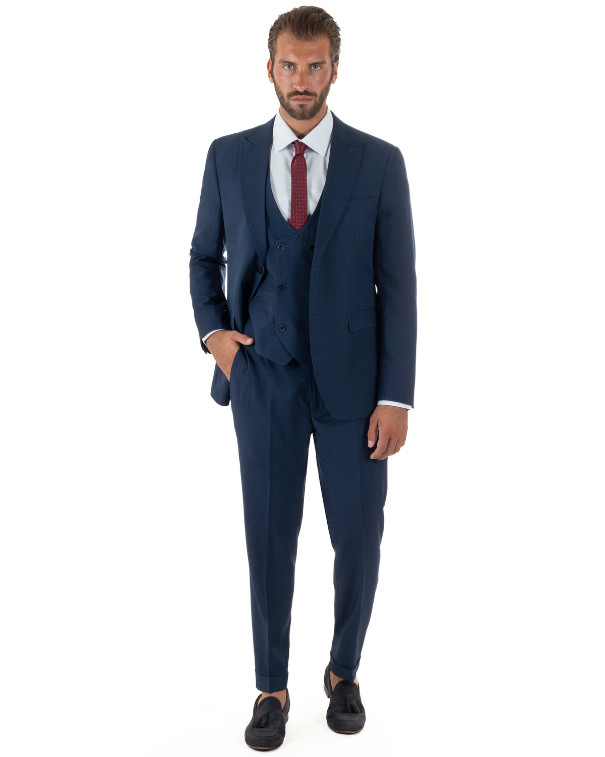 Abito uomo monopetto vestito 3 pezzi completo panciotto blu navy GIOSAL-AE1283A